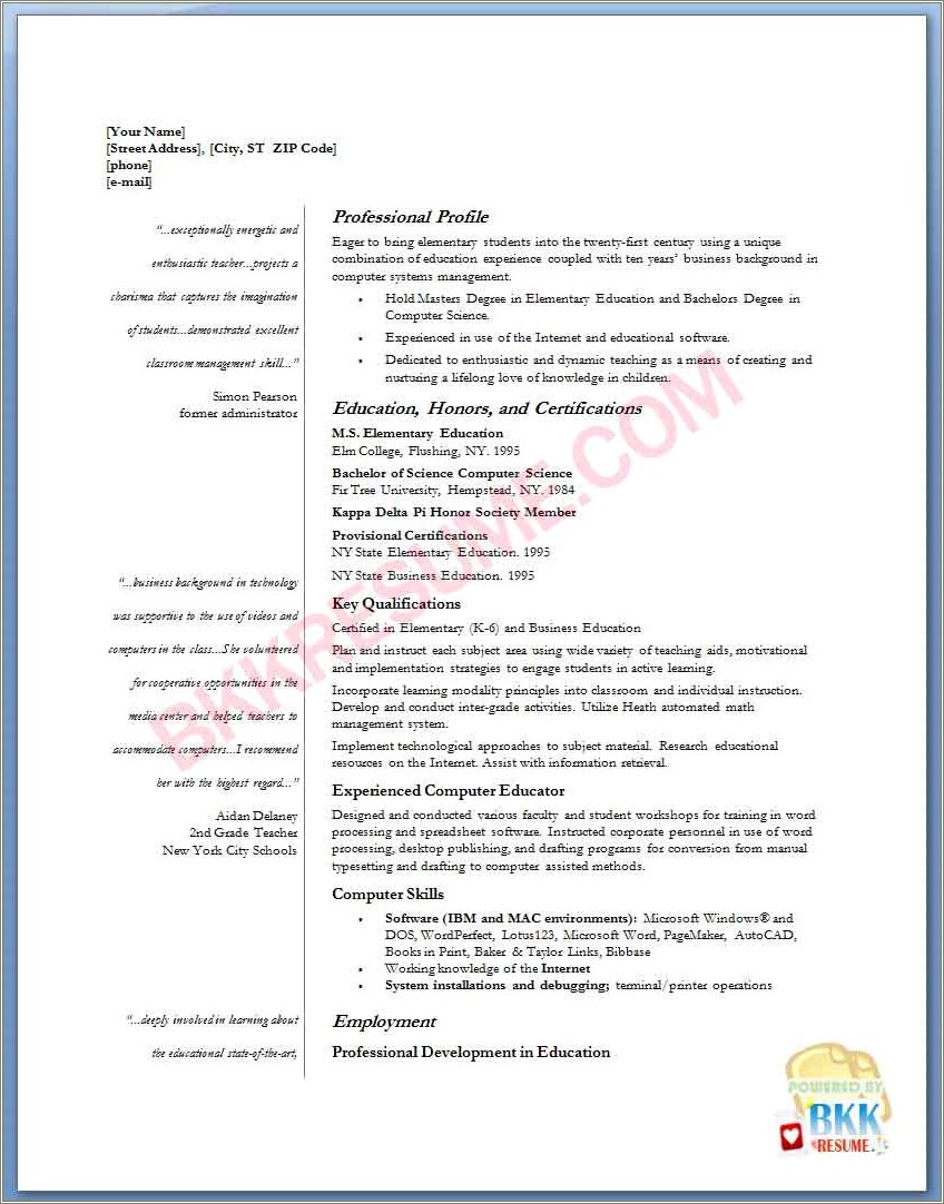 Objectives For A Resume In Education