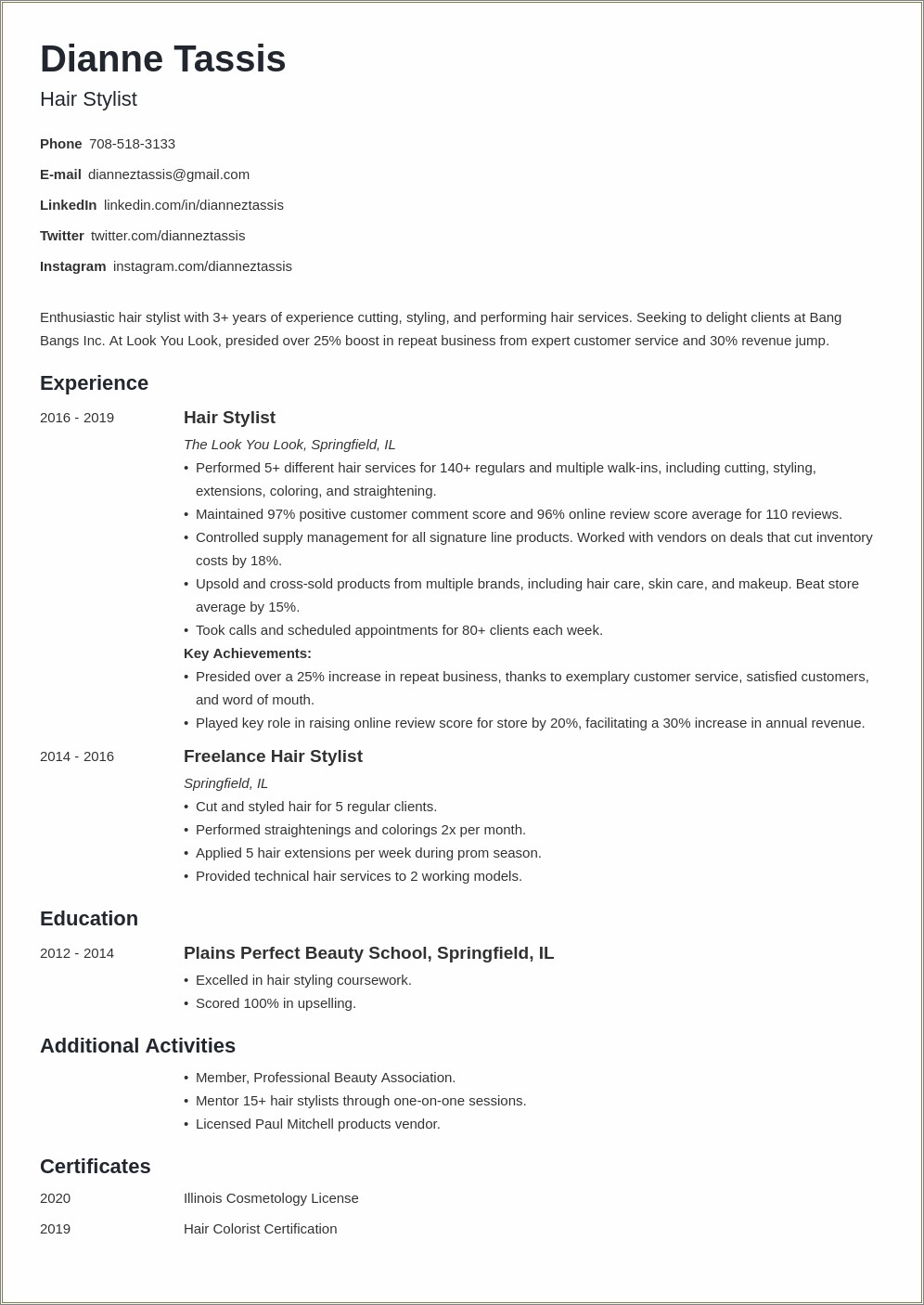 Objectives For Cosmetology Colorist Resume Sample