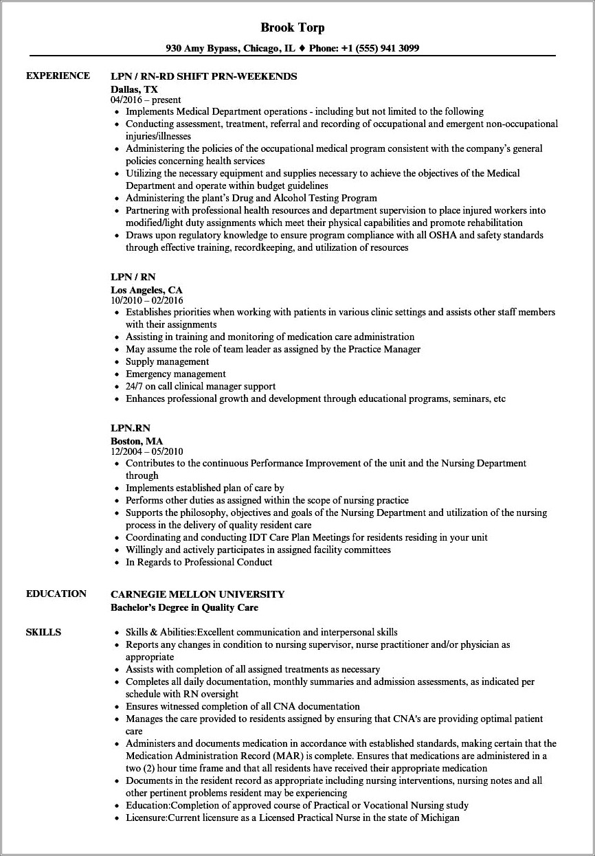 Objectives For Lvns On Resume Examples