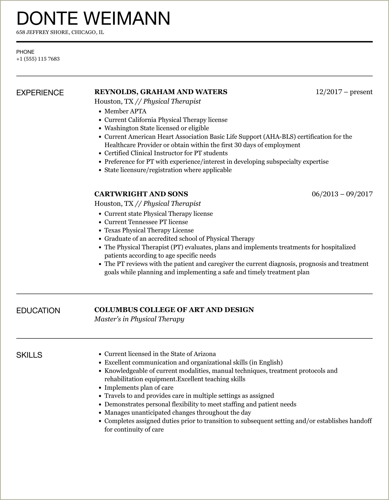 Objectives For Orthopedic Physical Therapy Resume