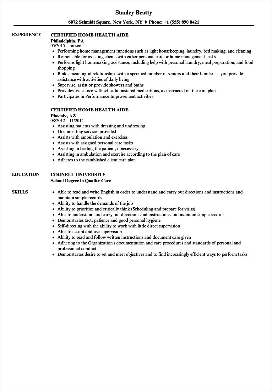 Objectives For Resume About Senior Care