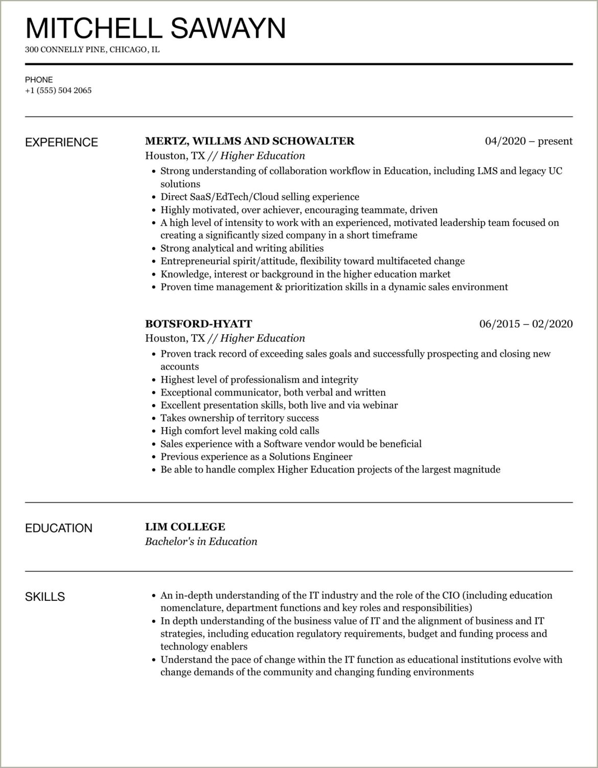 Objectives For Resume Examples In Higher Education