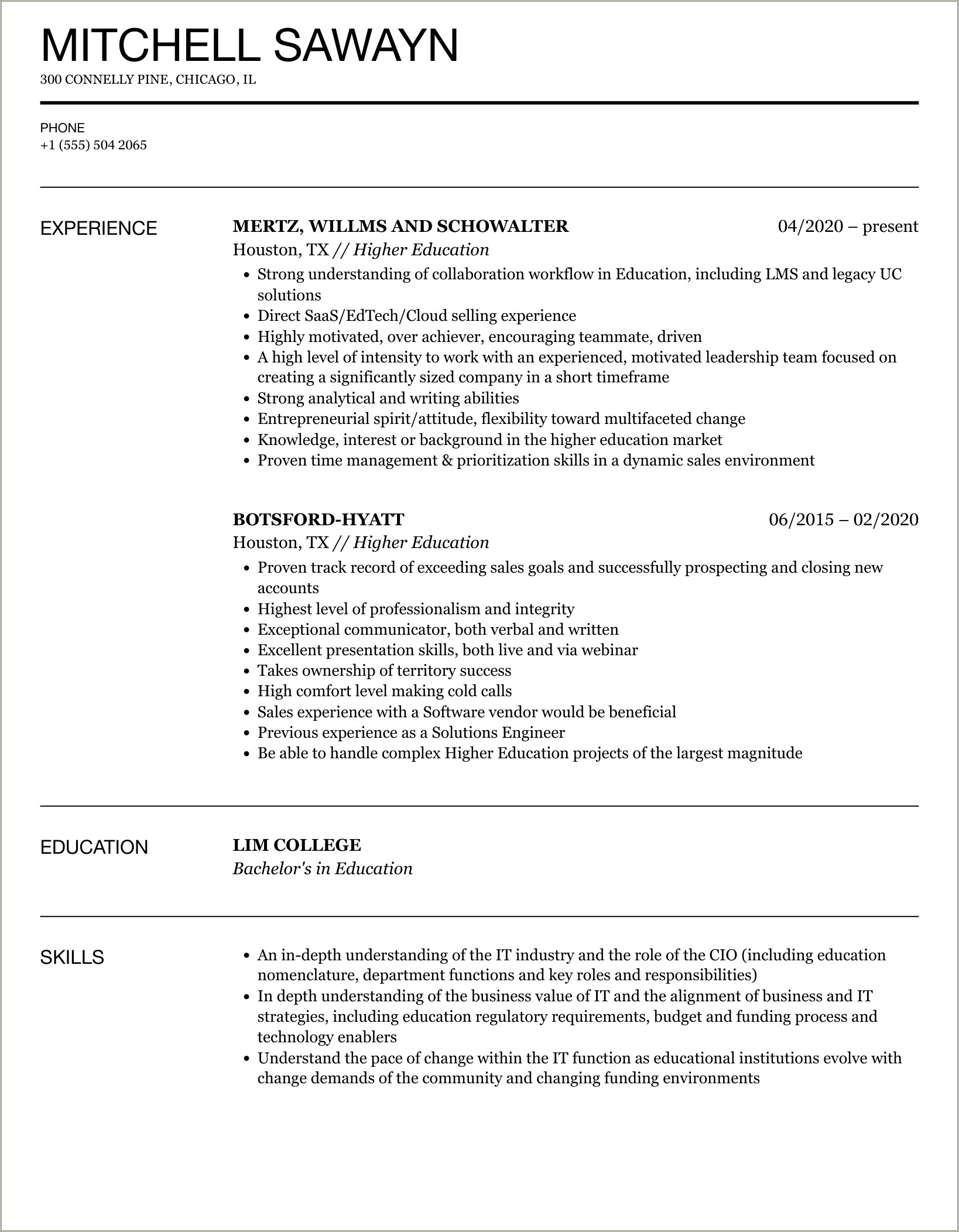 Objectives For Resume Examples In Higher Education