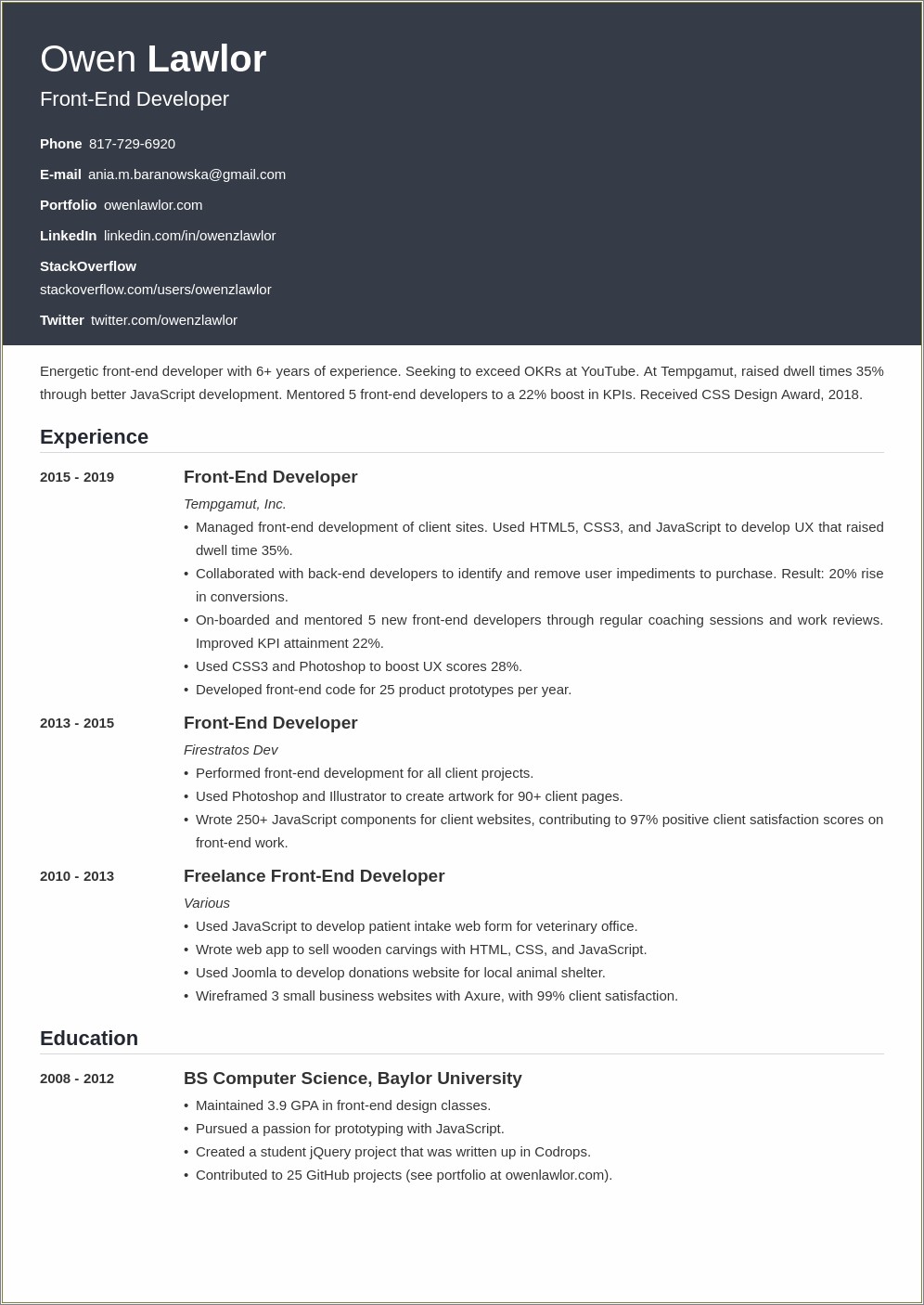 Objectives For Resume For A Ui Developer