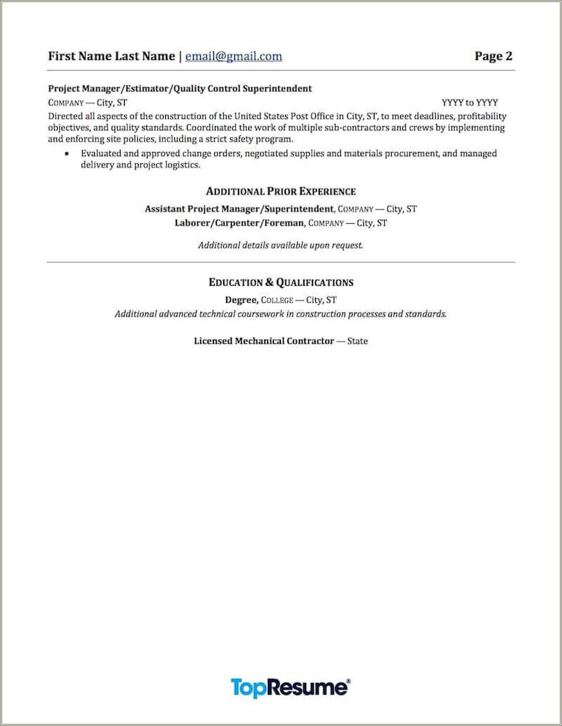 Objectives For Resume For Construction Superintendent