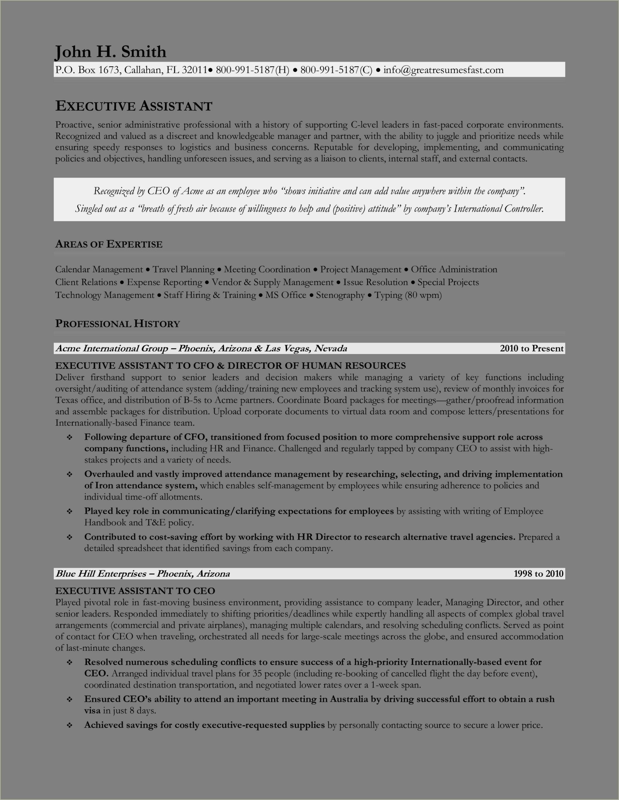 Objectives For Resumes Executive Assistant Example