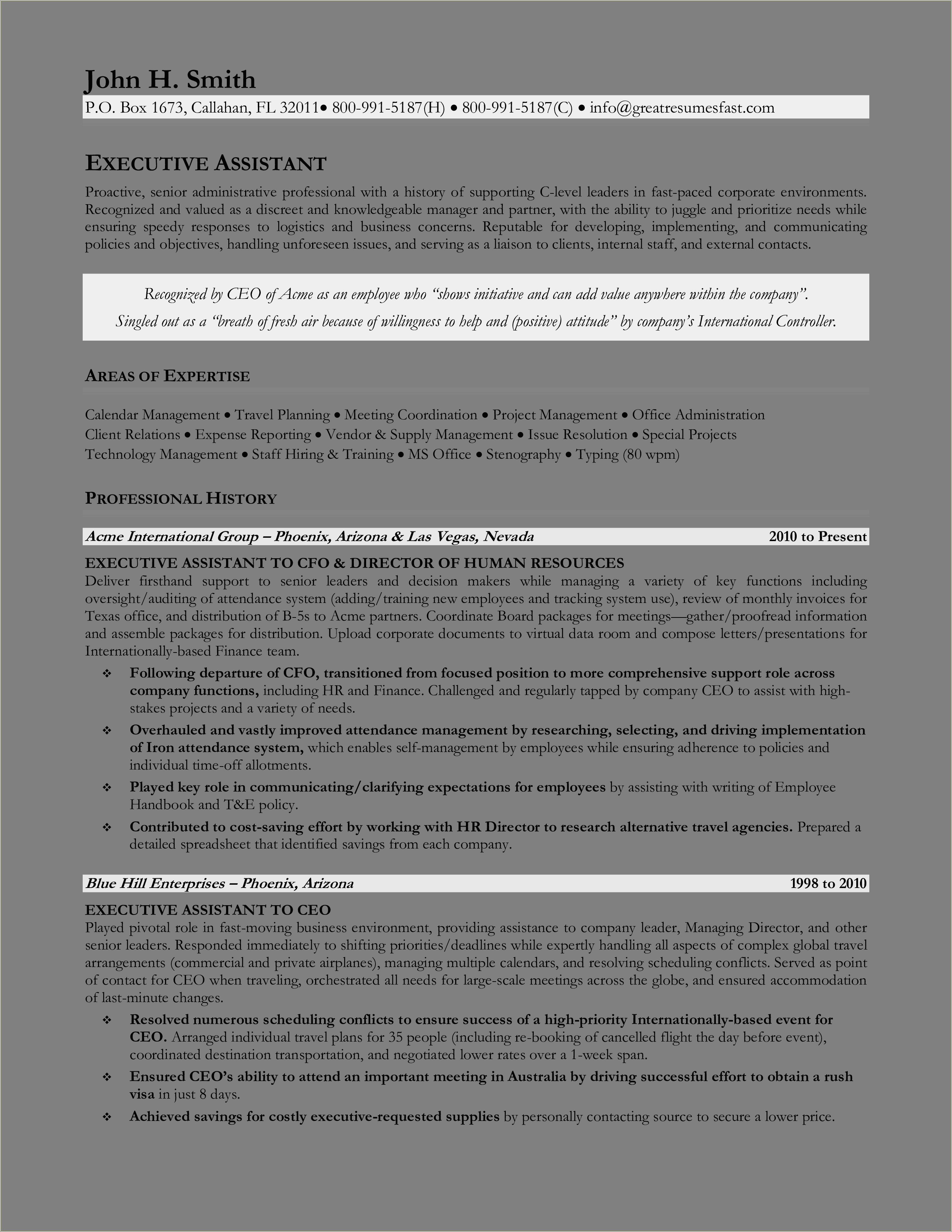 Objectives For Resumes Executive Assistant Example