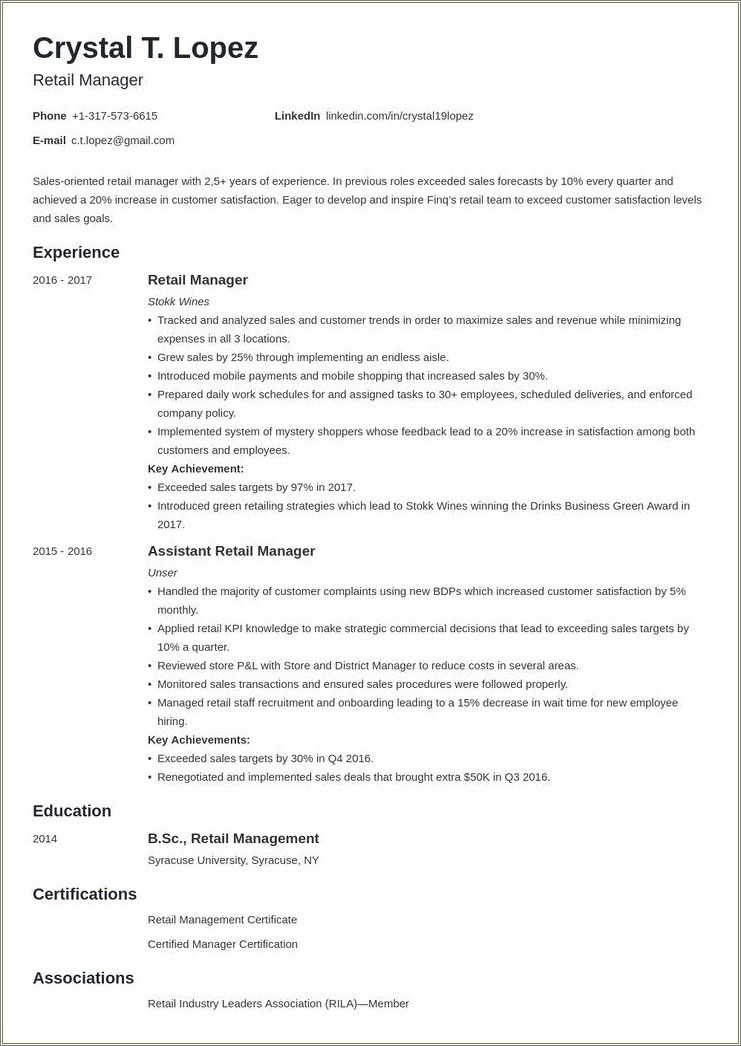 Objectives For Working In Retail Resume