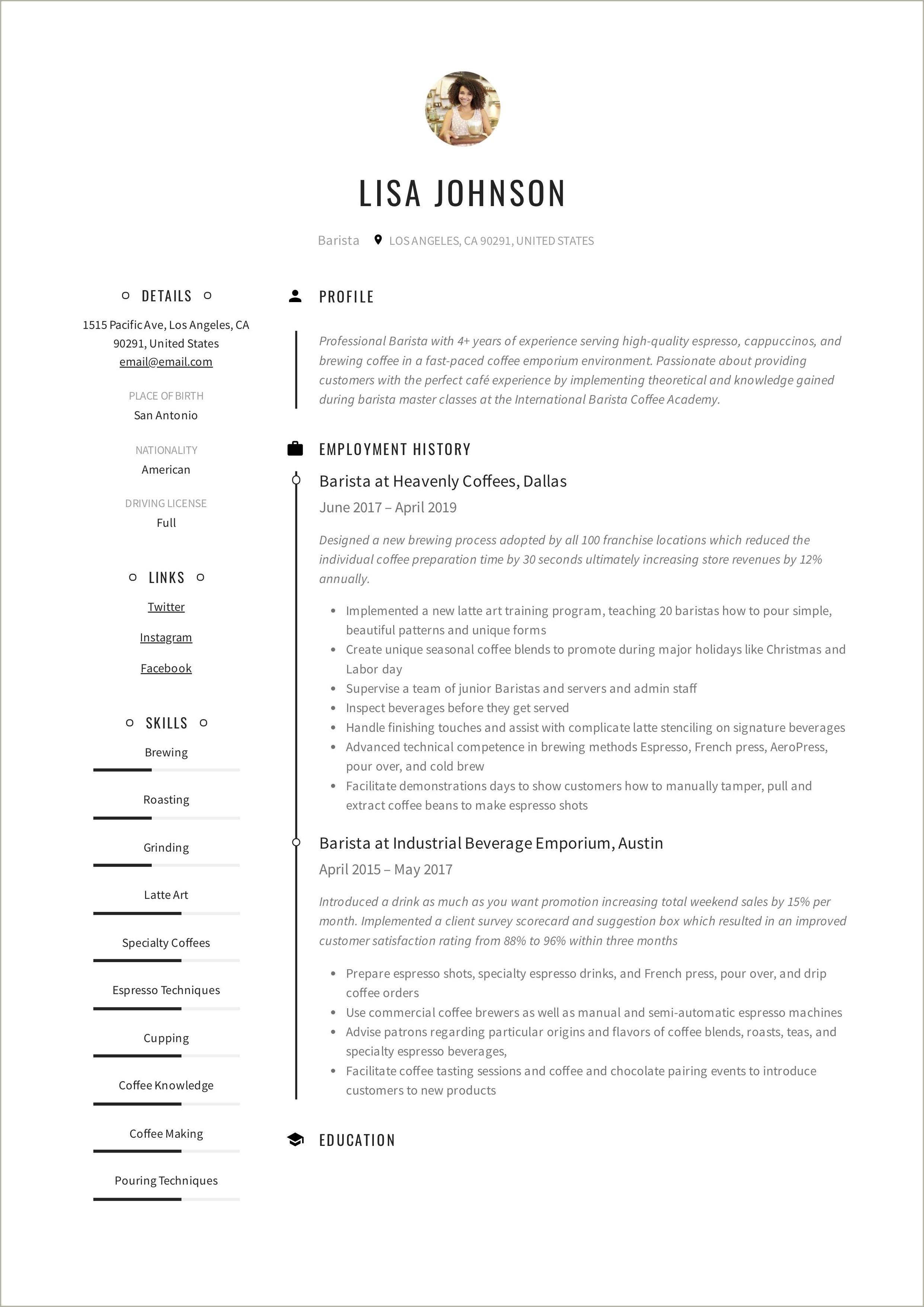 Objectives In Resume Applying For Barista