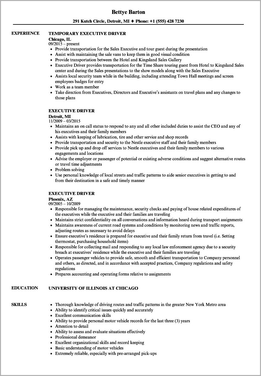 Objectives In Resume For Family Driver