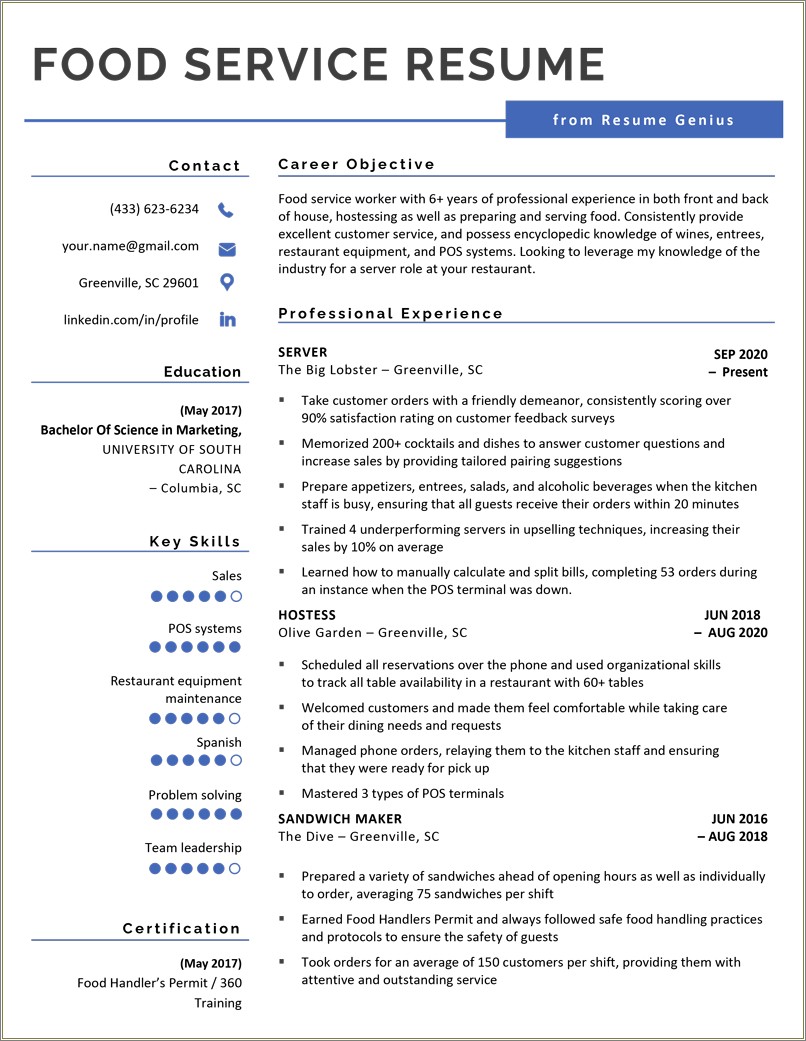 Objectives In Resume For Ojt Culinary Student