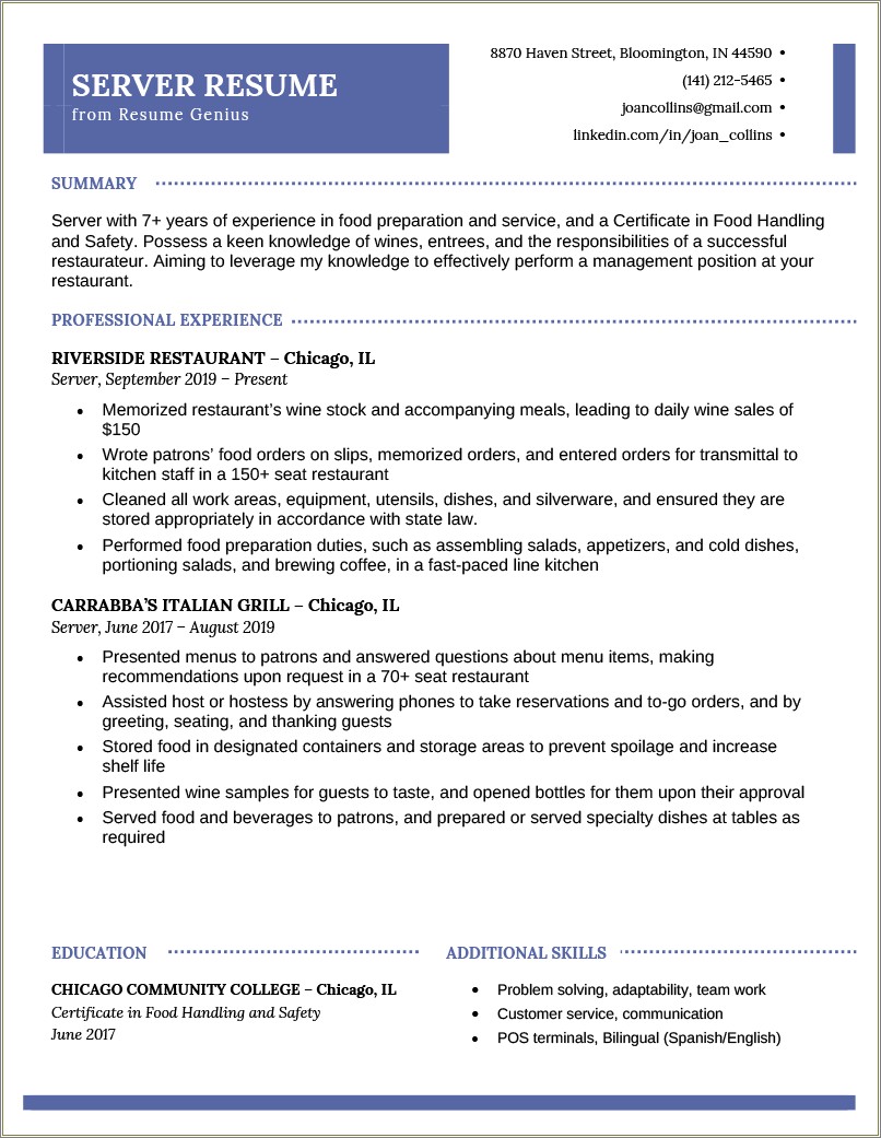 Objectives In Resume Sample For Service Crew