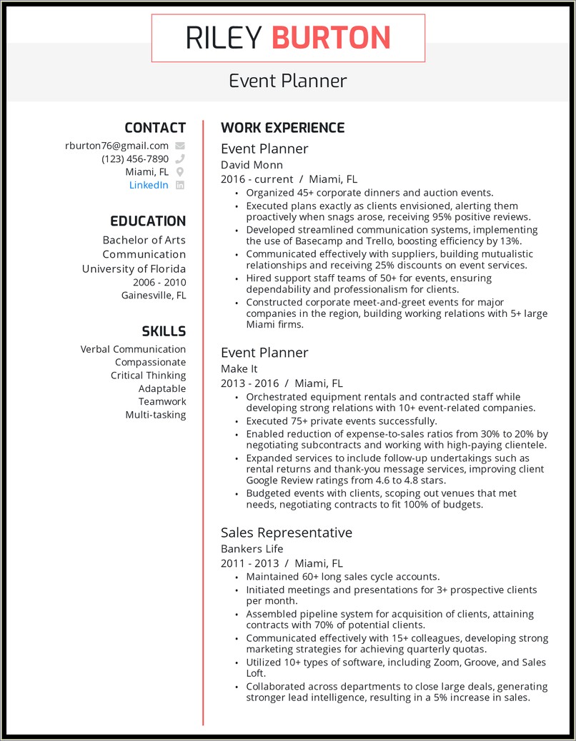Objectives Of A Event Management Company Resume