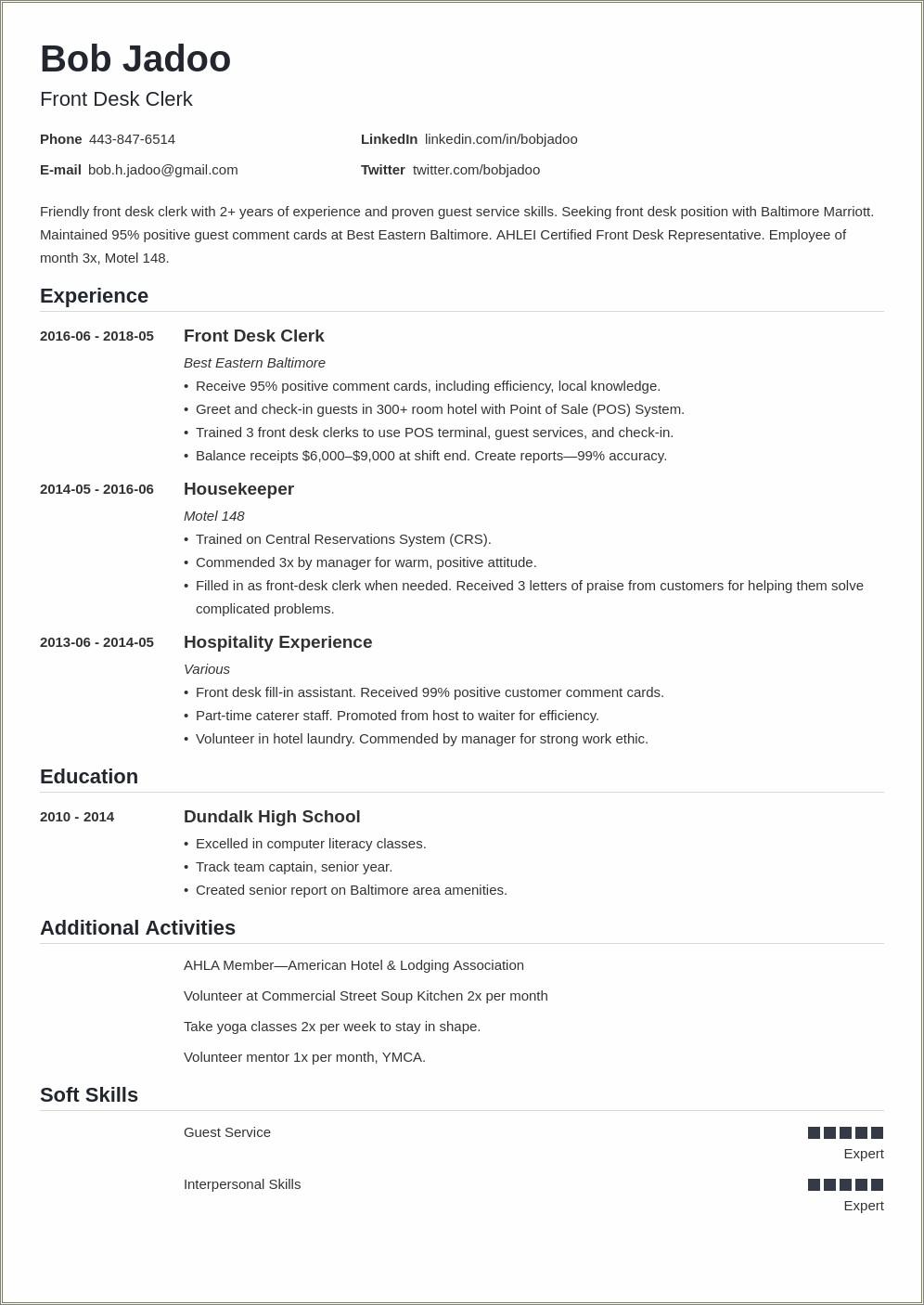 Objectives Of Tourism Student In Resume