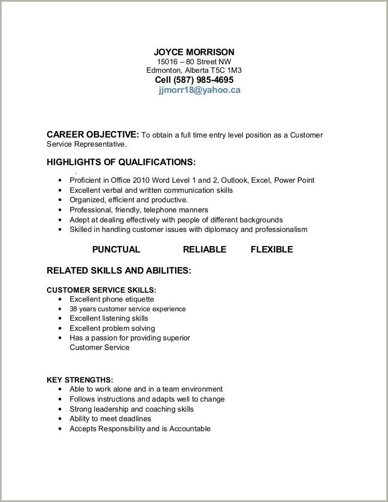 Objectives On A Resume Dealing In Customer Service