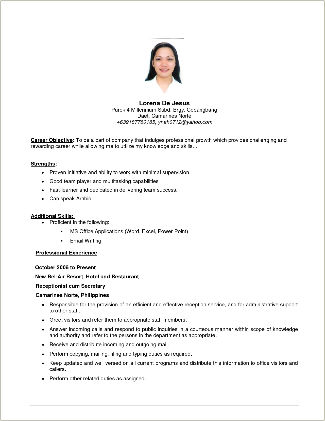 Objectives To Have On A Resume