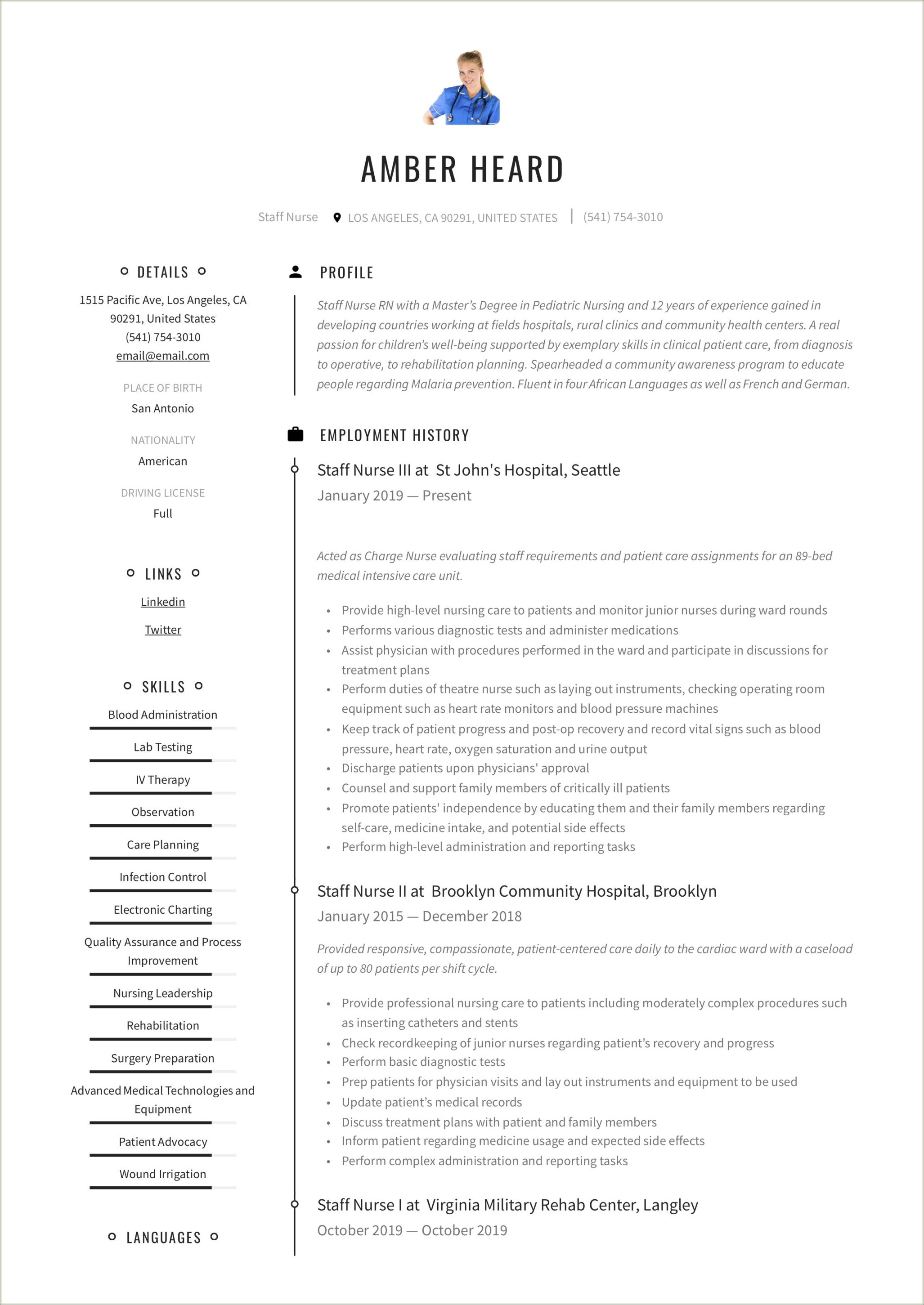 Obstetrics Acute Care Nurse Resume Sample