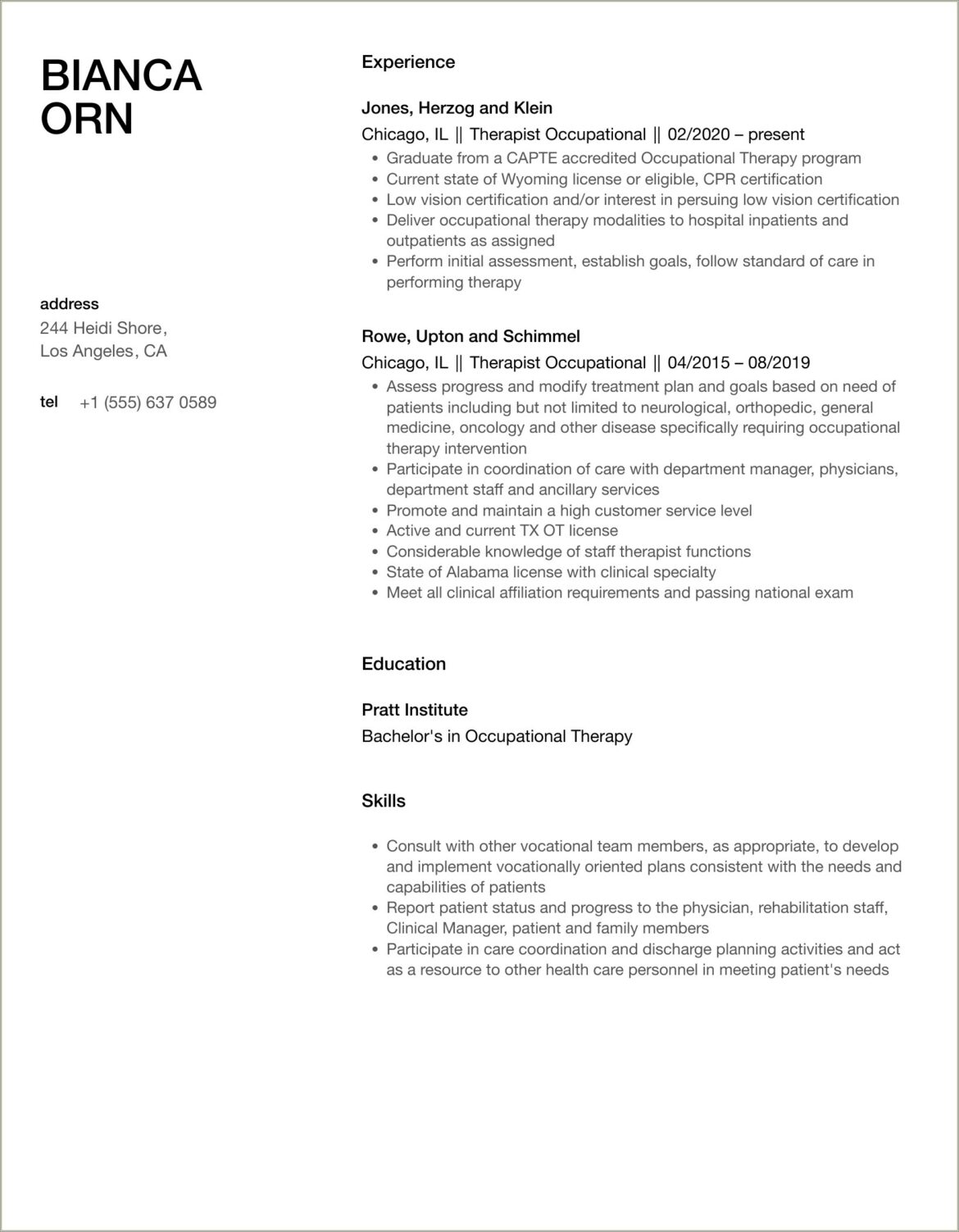 Occupational Therapy Aide Resume Example Bestsampleresumebestsampleresume