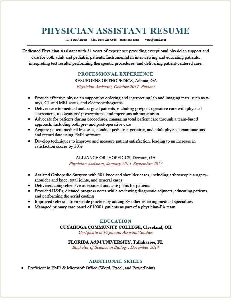 Occupational Therapy Assistant Skills For Resume
