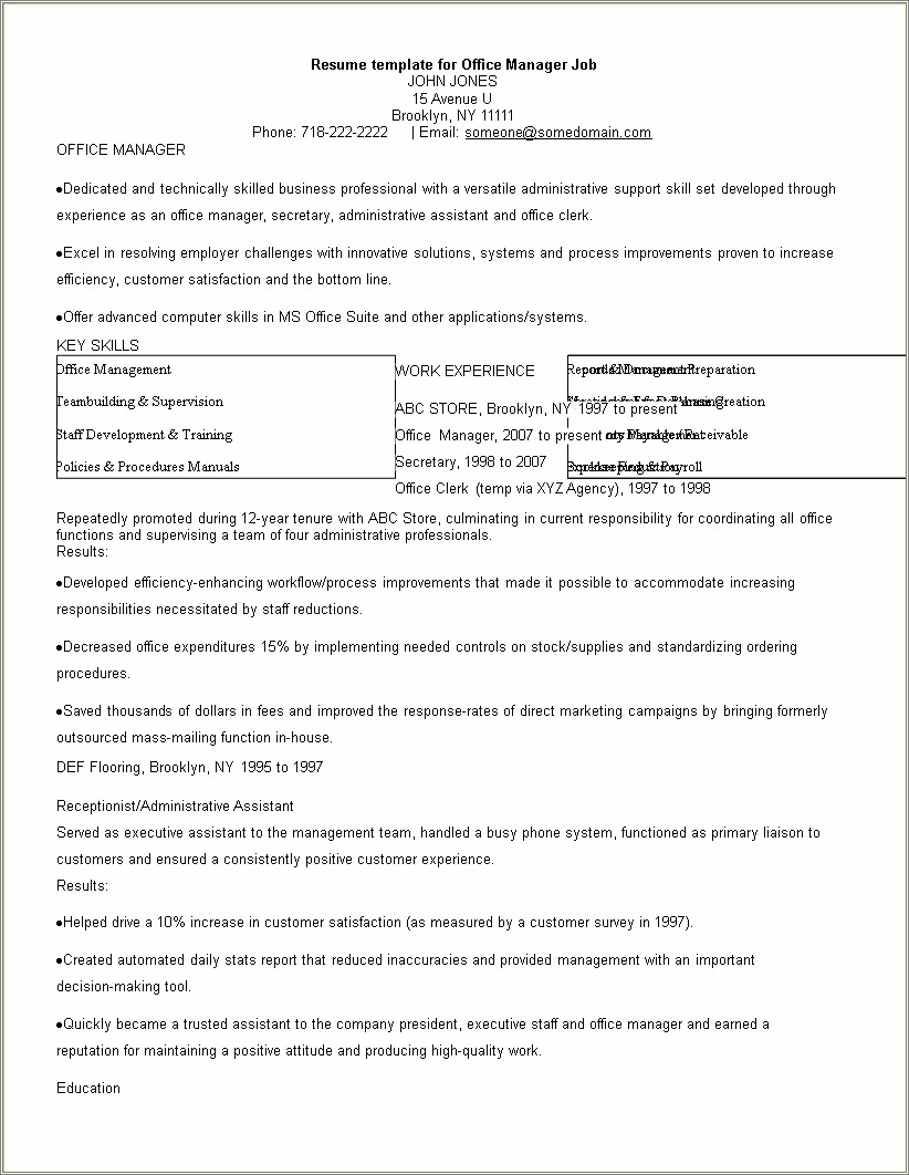 Office Executive Job Description For Resume