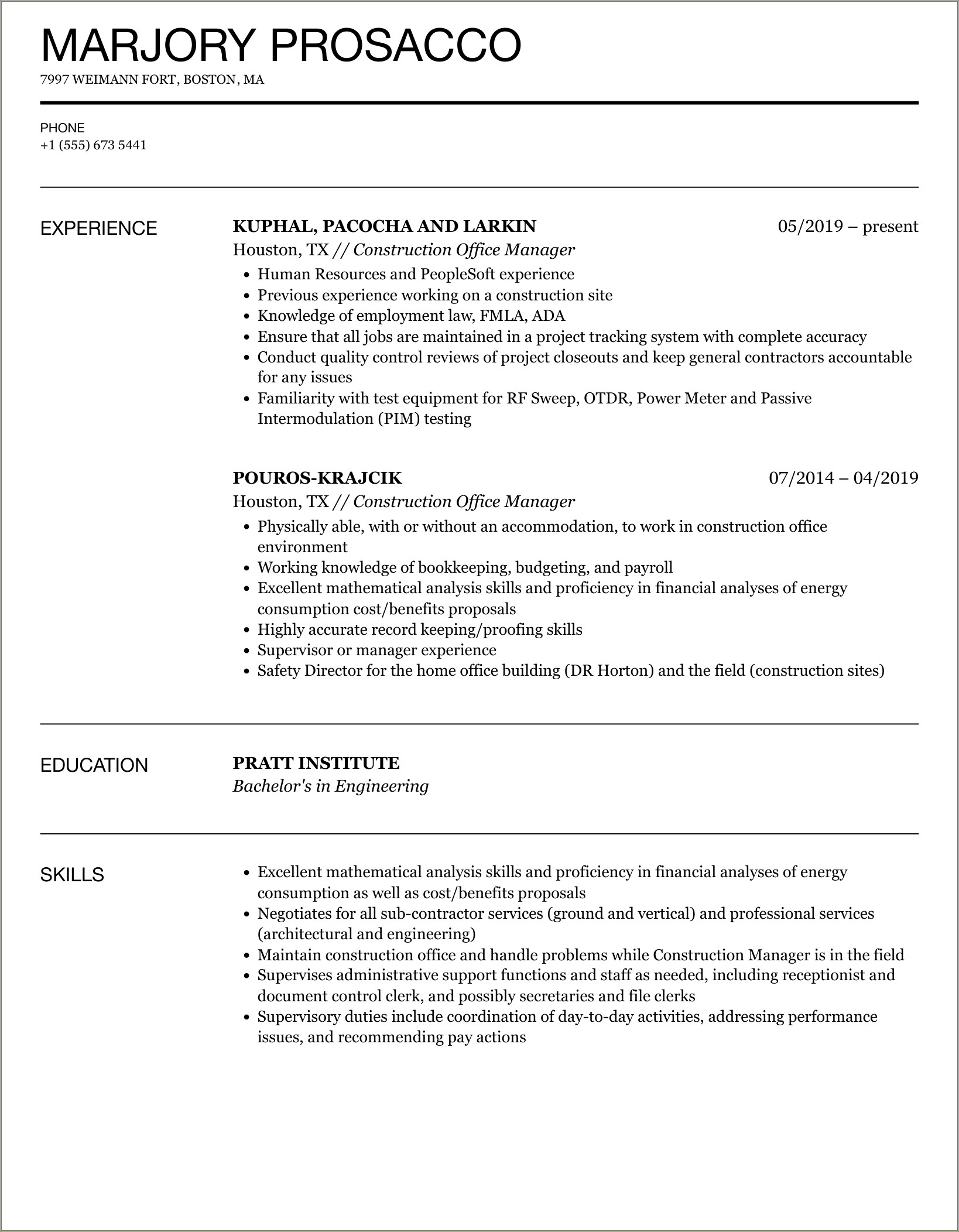 Office Manager Job Responsibilities Resume Sample