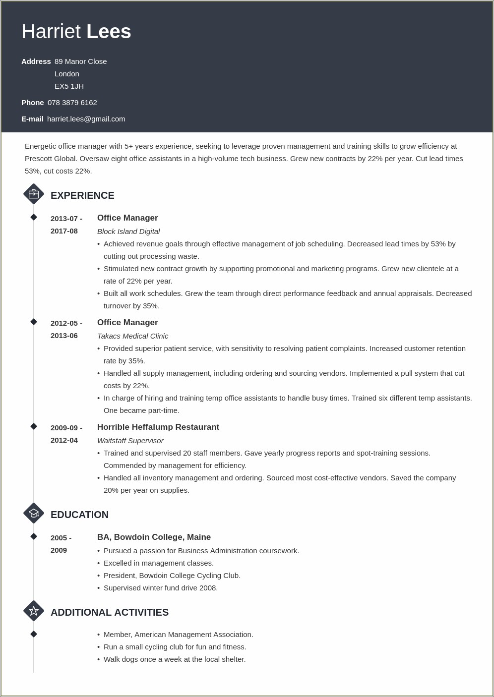 Office Manager Job Skills Resume Example