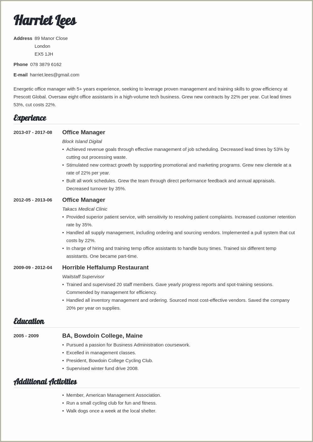 Office Manager Objective For Resume Examples