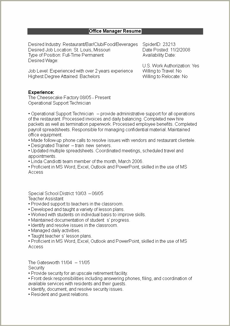 Office Manager Roles And Responsibilities Resume