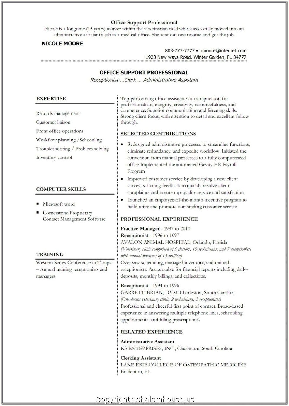 Office Support Job Description For Resume