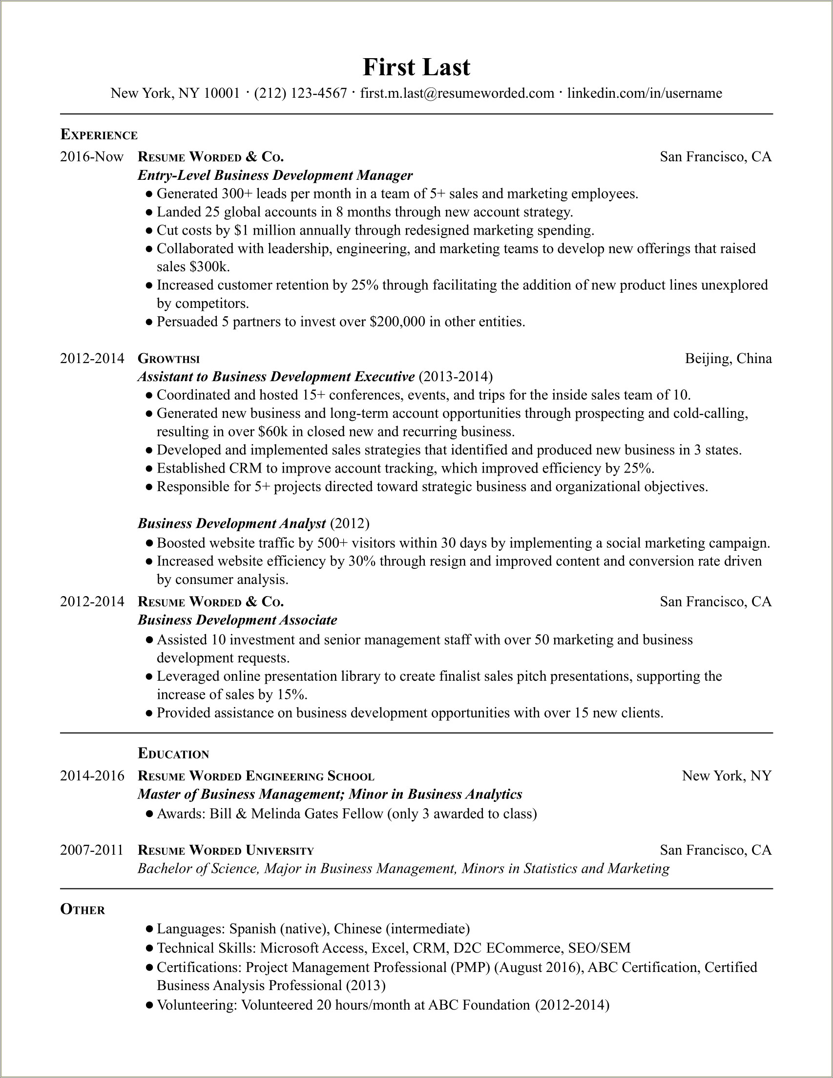 Oil And Gas Business Development Resume Sample