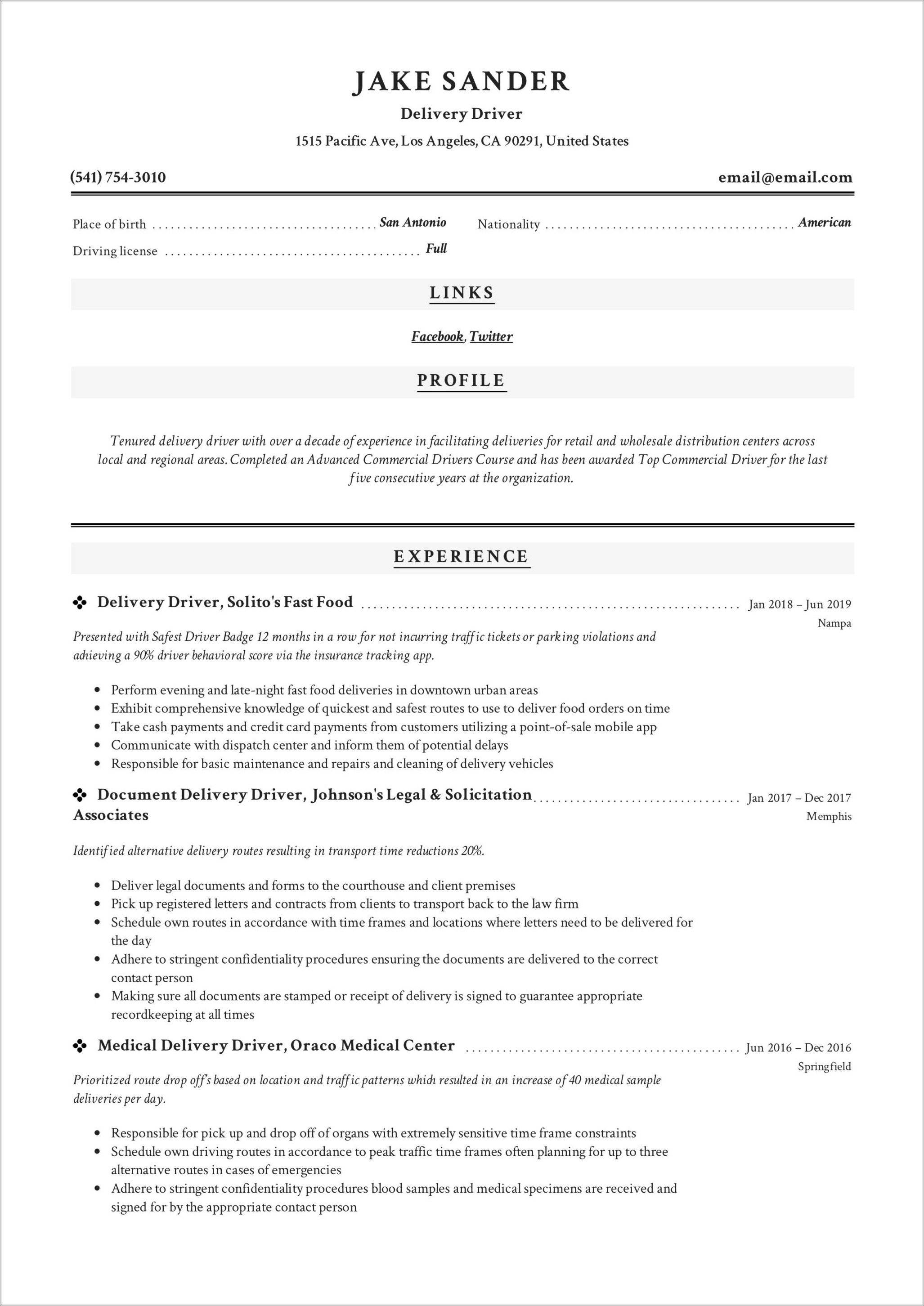 Oil And Gas Driver Resume Examples