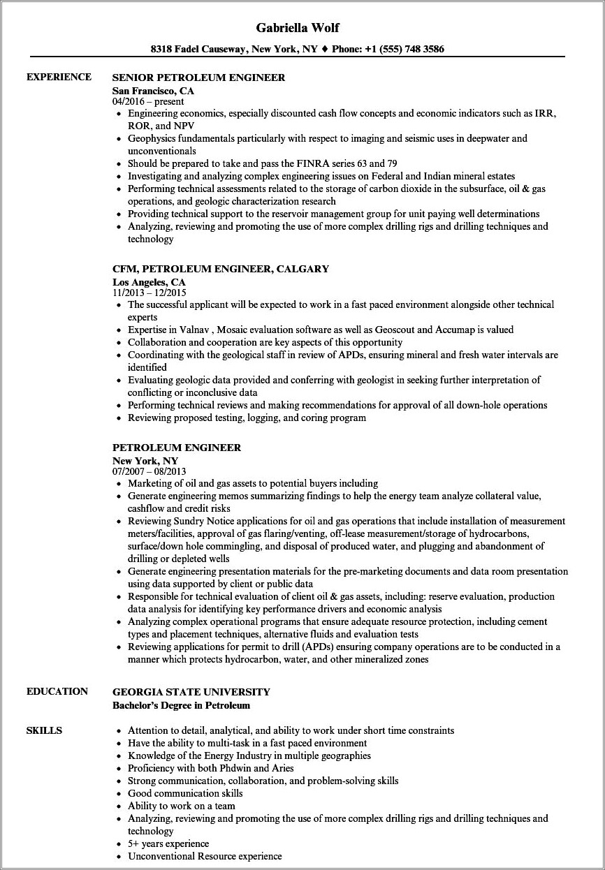 Oil And Gas Skills For Resume