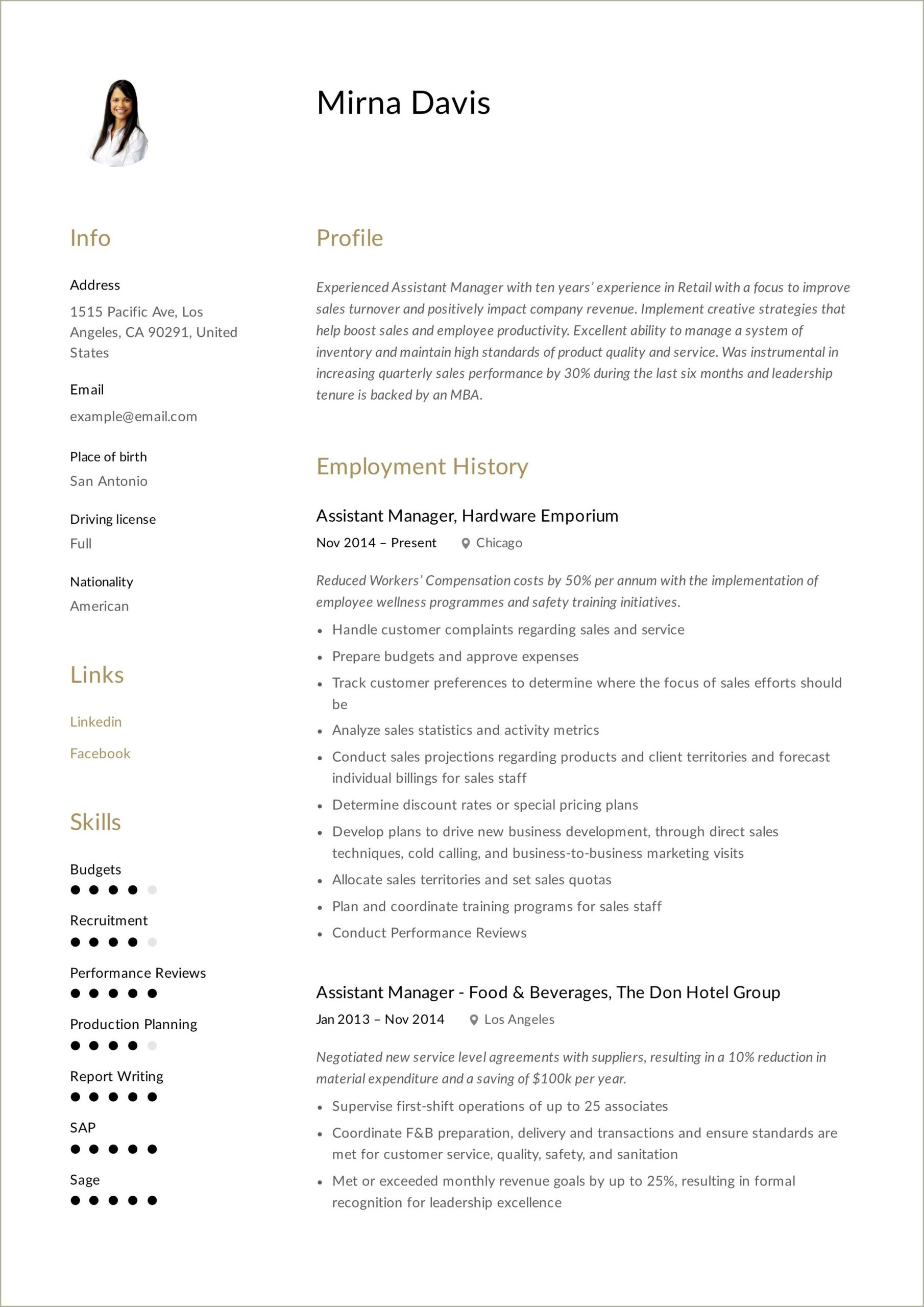 Oil Company Assistant Manager Job Description For Resume