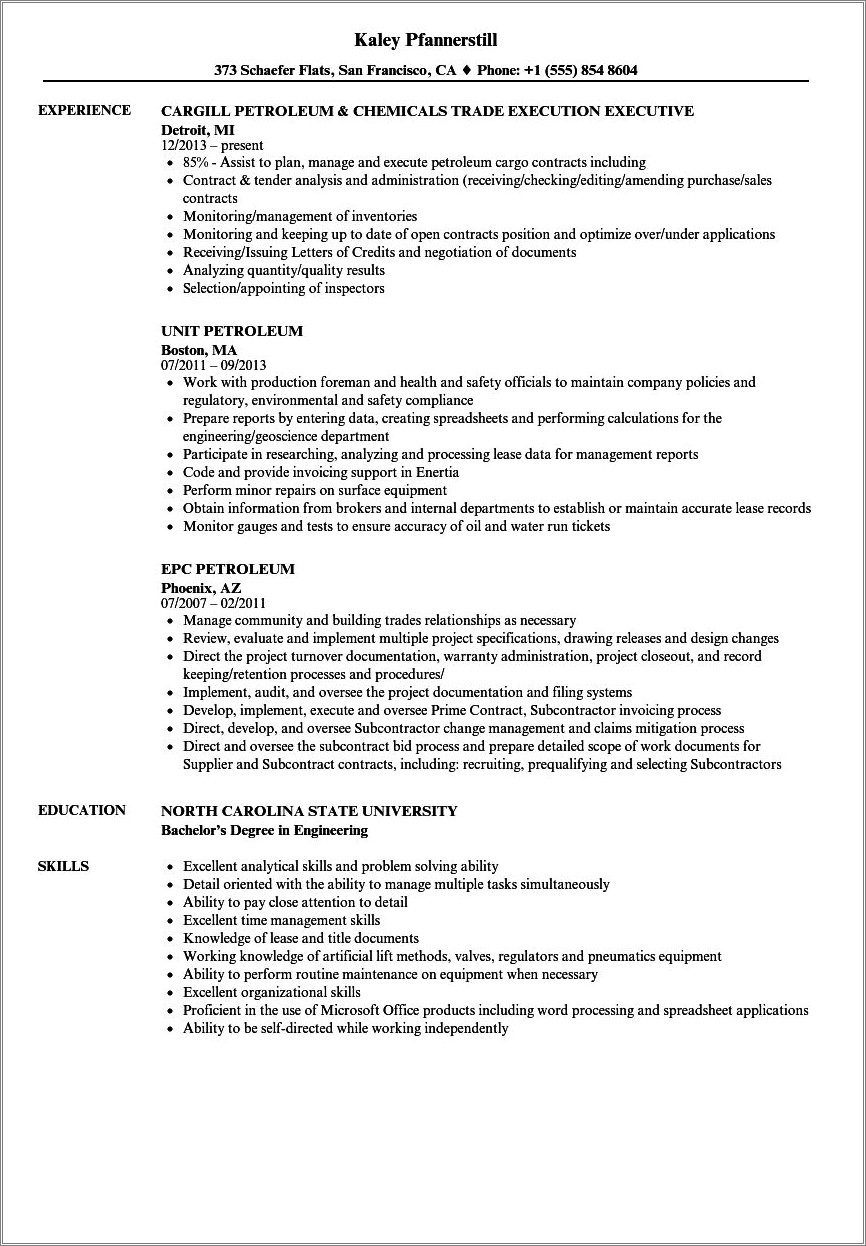 Oil Field Resume Entry Level With No Experience