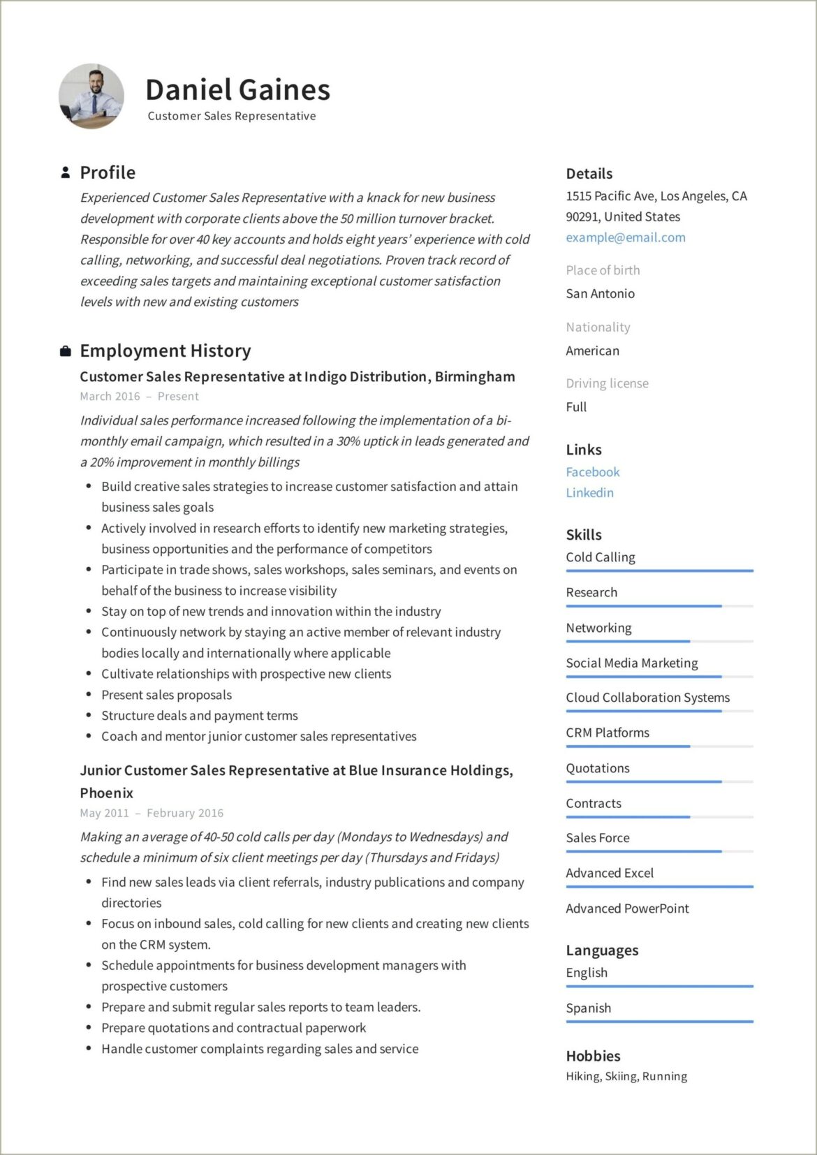 Oil & Gas Outside Sales Resume Examples