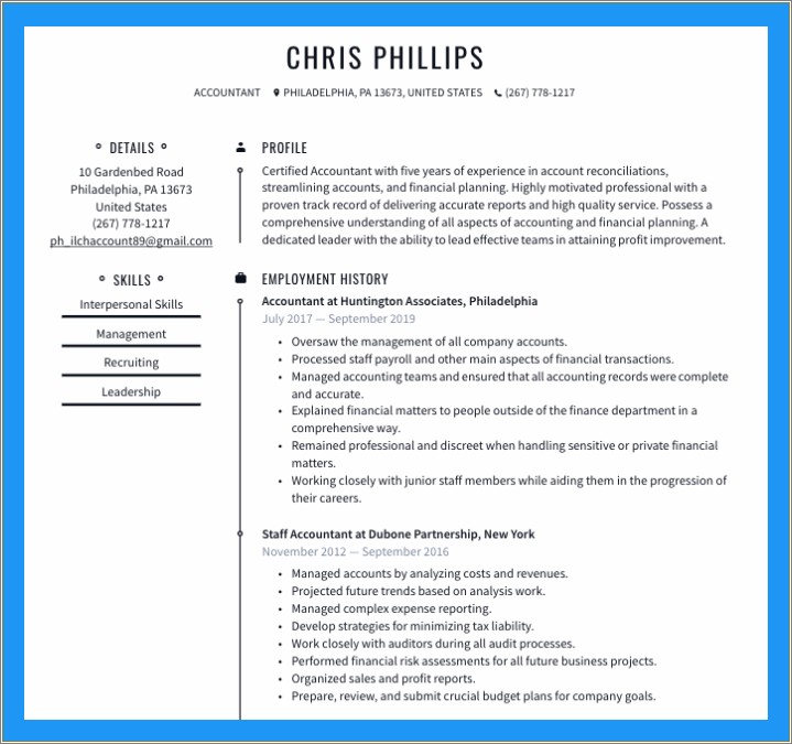 On Resume Use Header To Put Contact Info