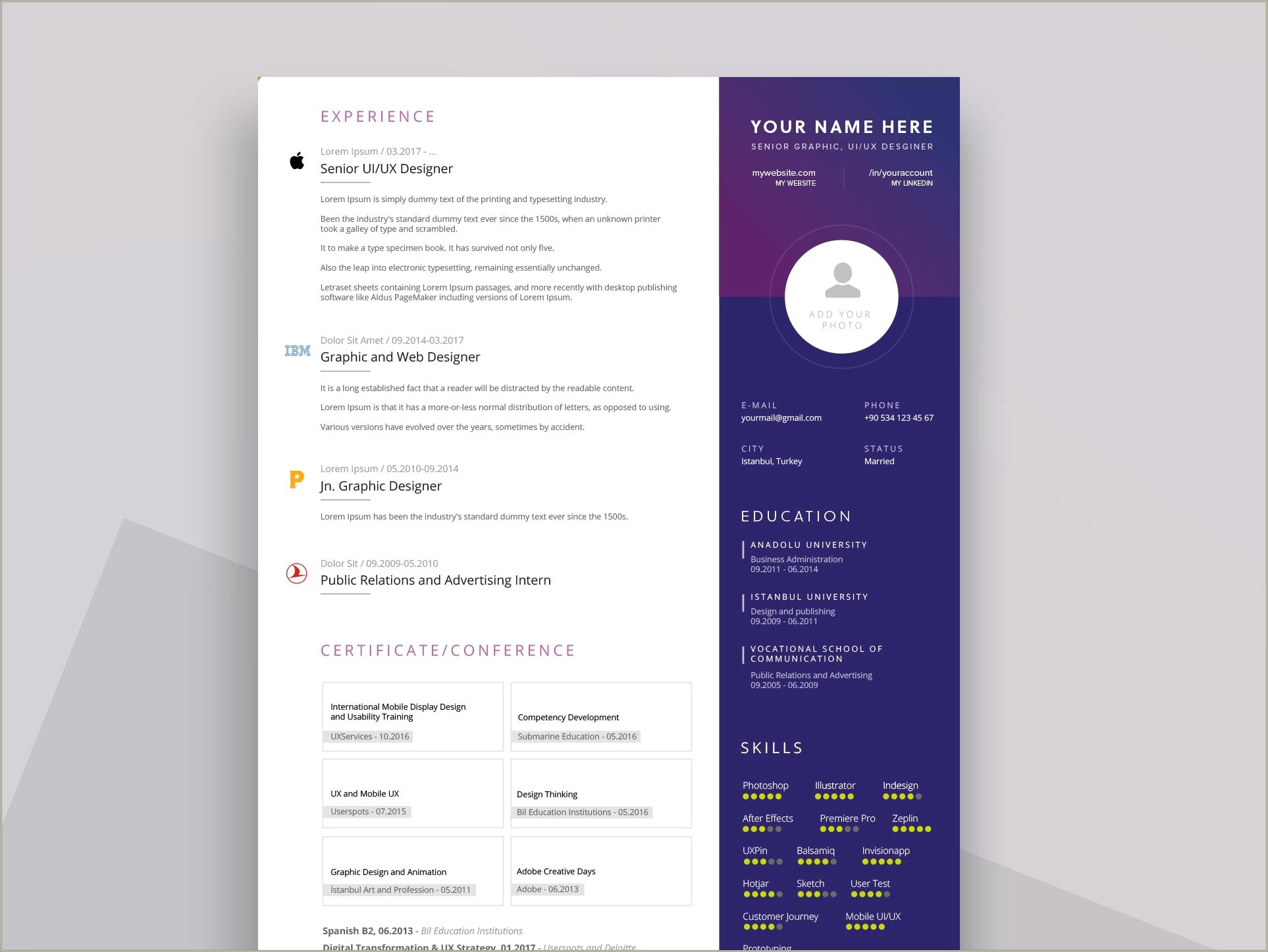 One Page Ppt Resume Template Download