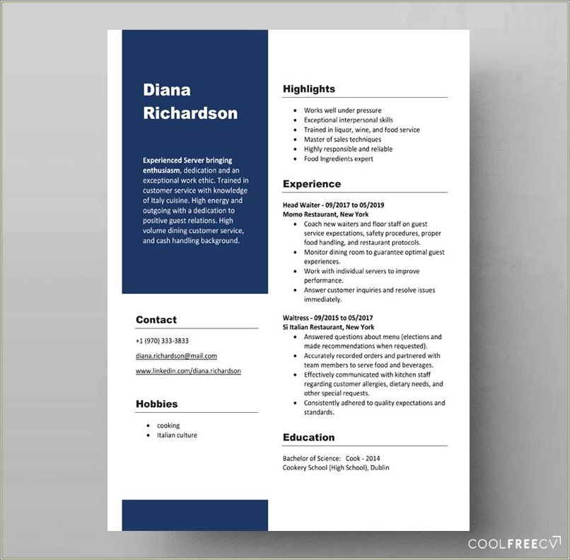 One Page Resume Format Doc Free Download