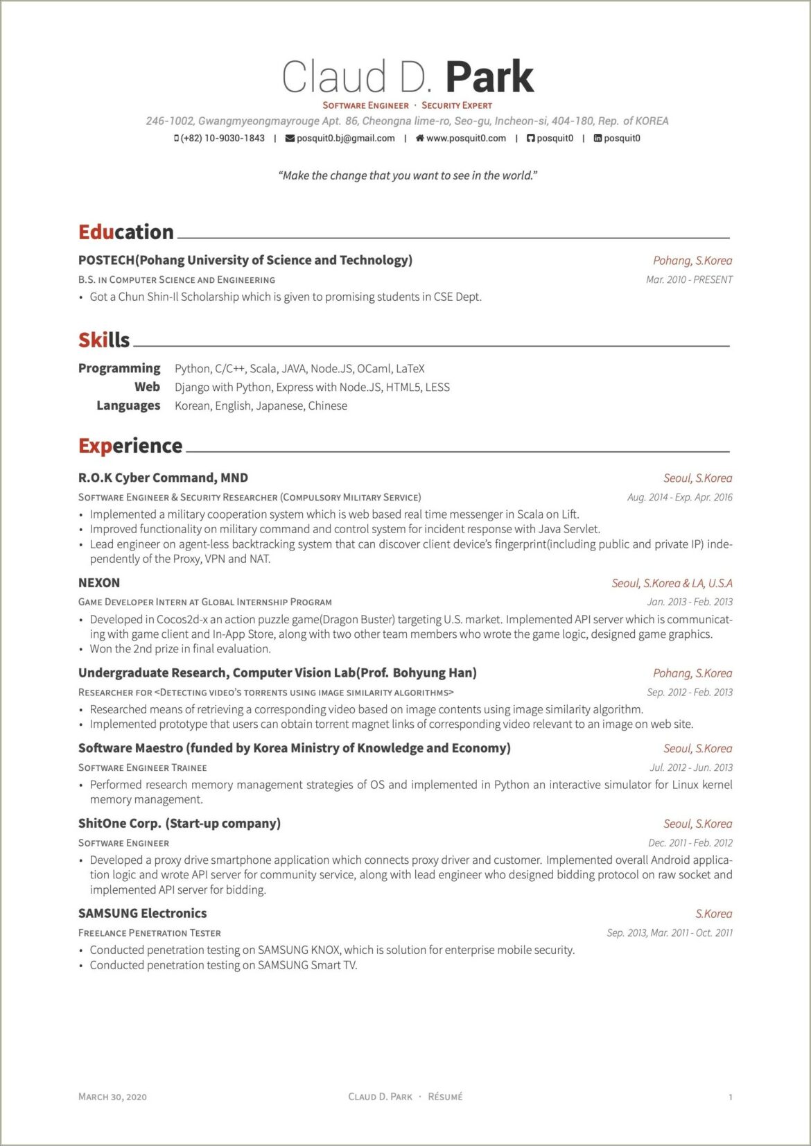 One Page Resume Format For Freshers Free Download