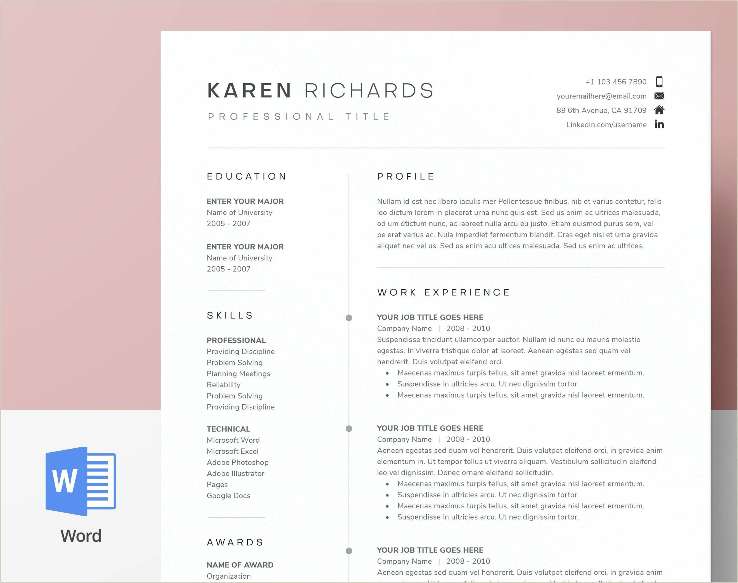 One Page Resume Template Google Drive