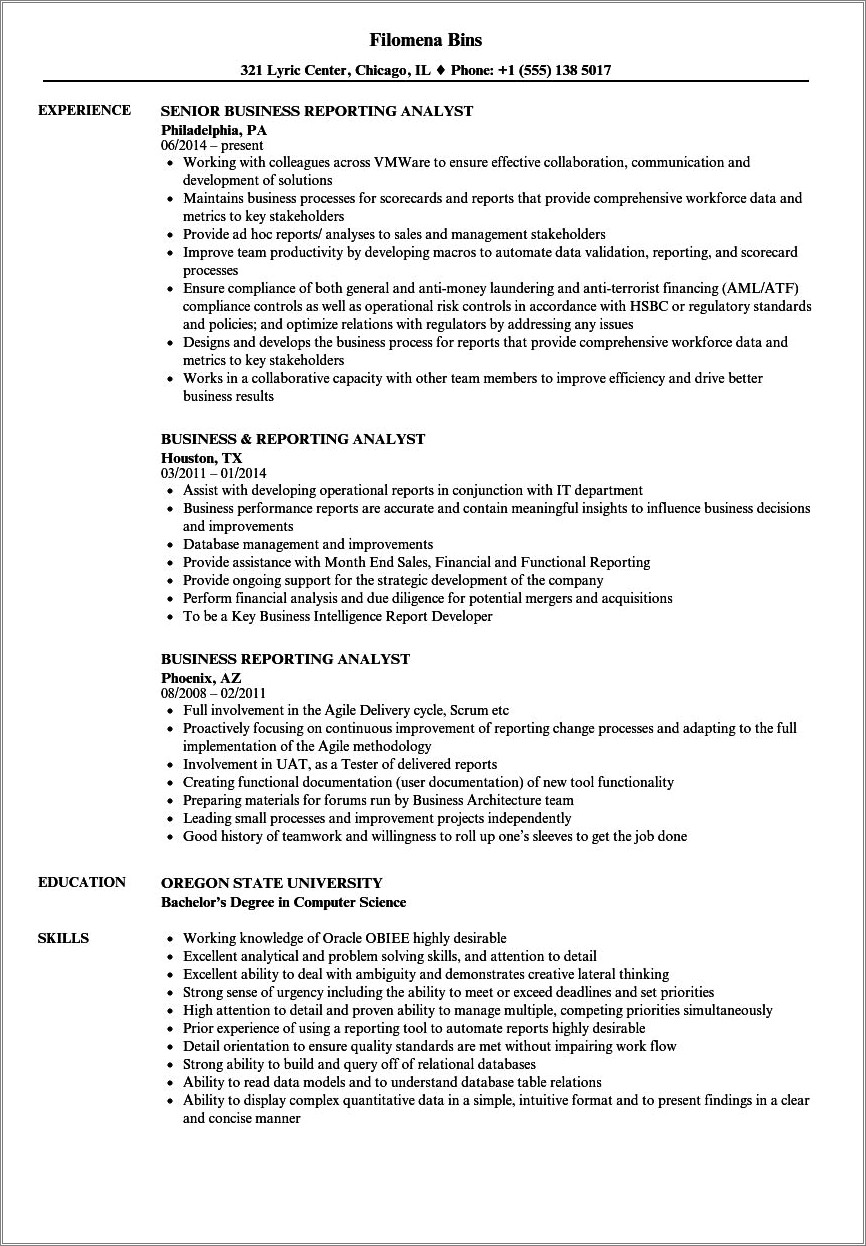 One Year Experience Resume For Business Analyst