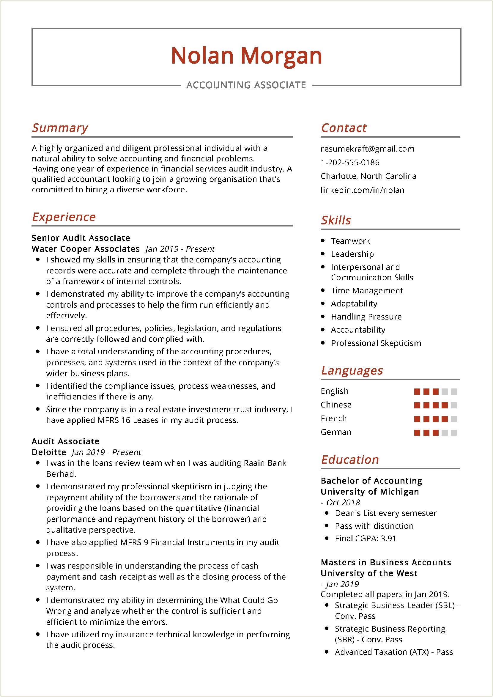 One Year Experience Resume Format For Accountant