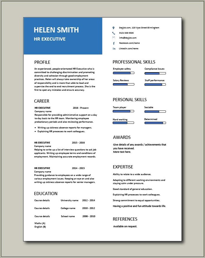 One Year Experience Resume Format For Hr