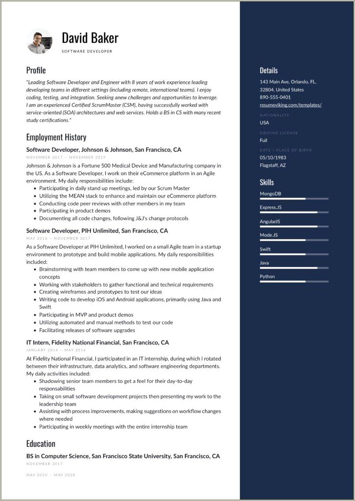 One Year Experience Resume Format For Php Developer