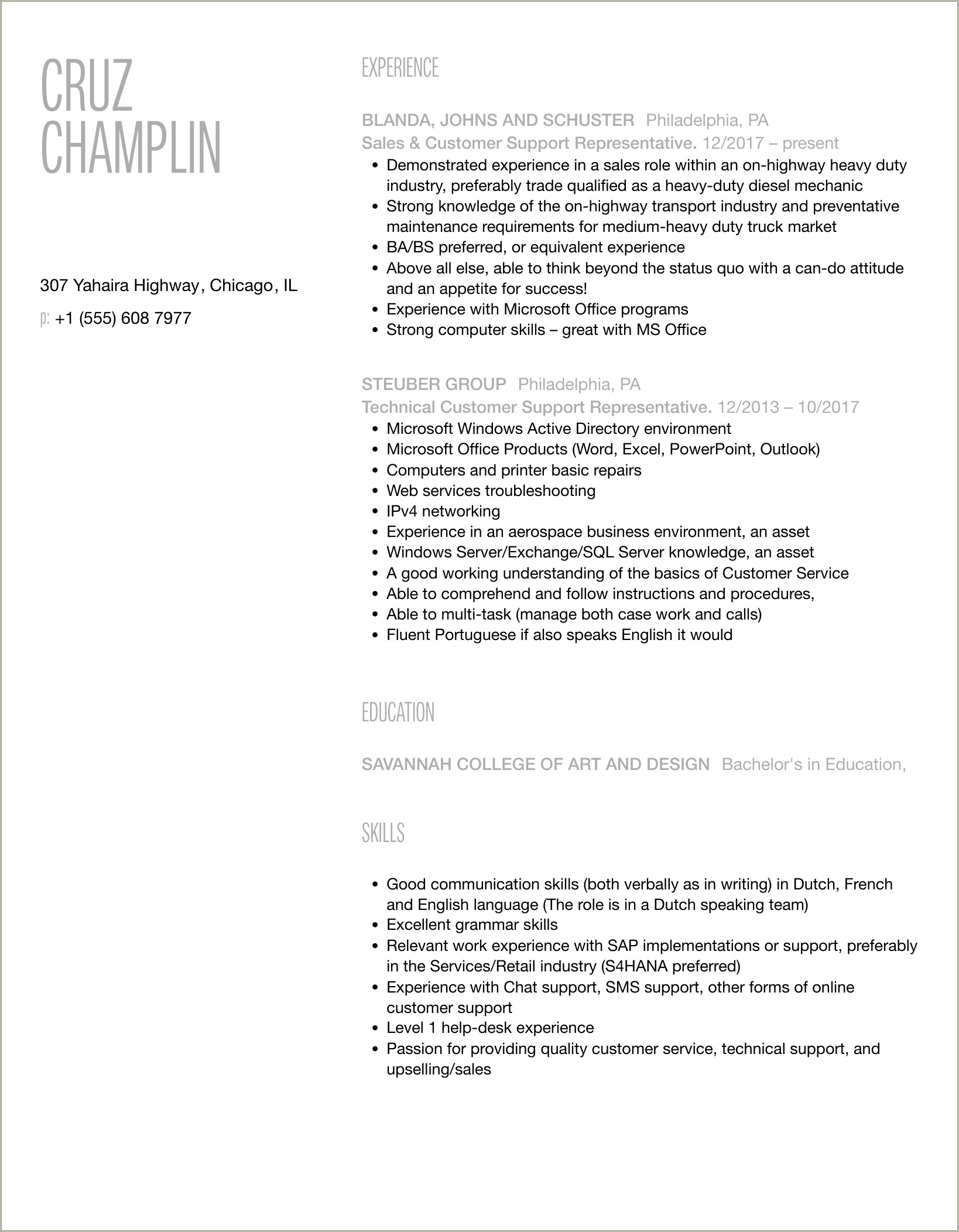 Online Customer Service Representative Resume Sample