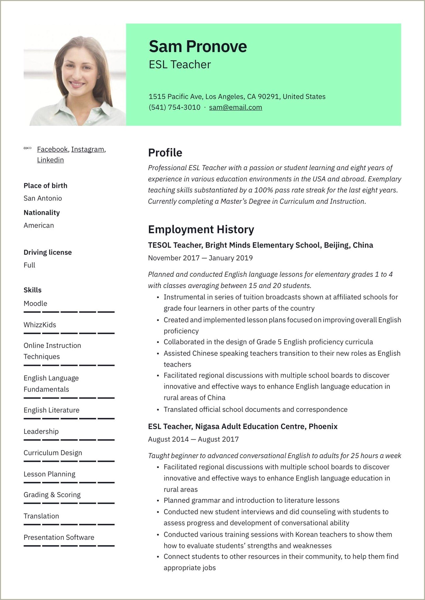 Online Teacher Job Description For Resume