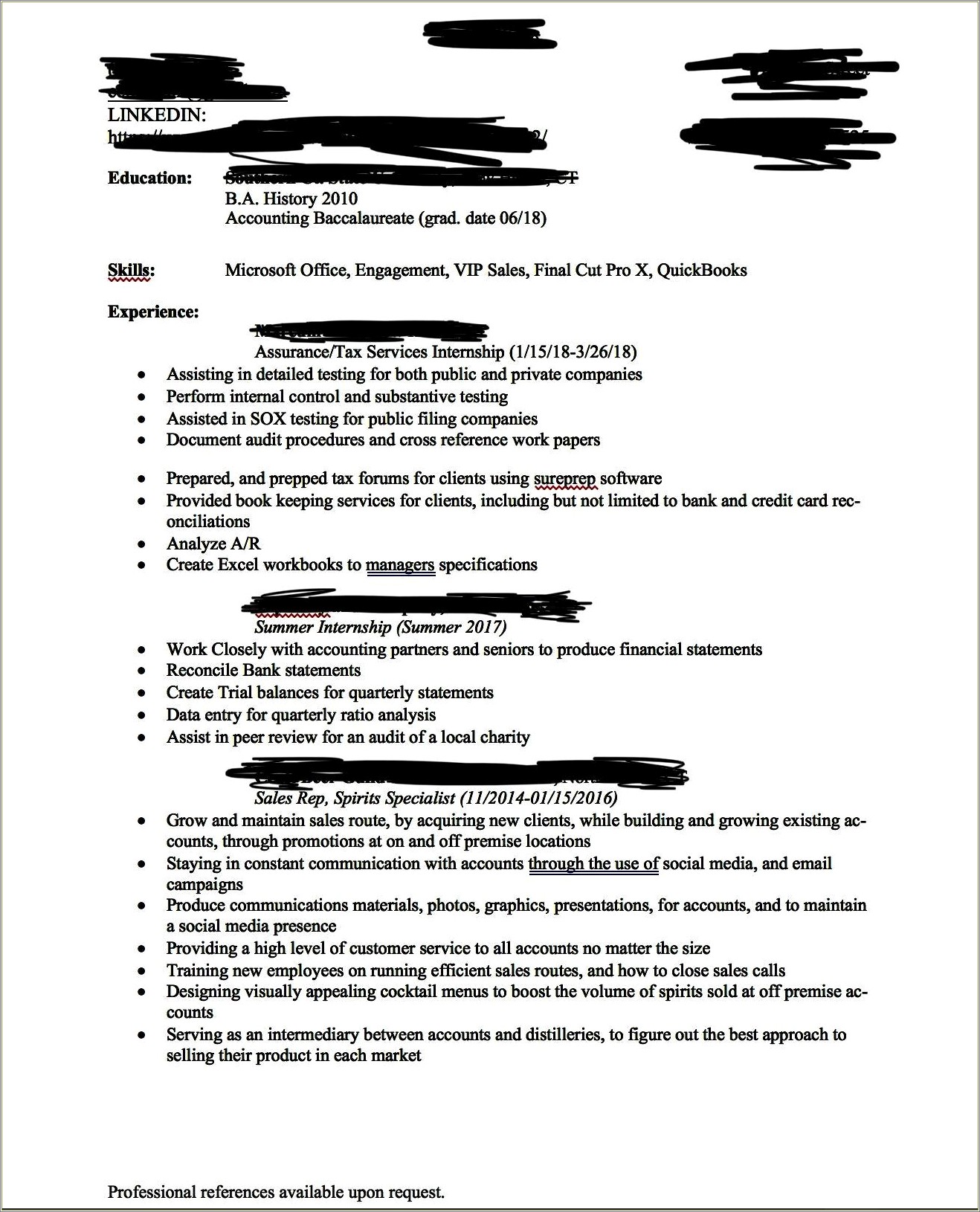 Only One Job On Resume Reddit Accounting