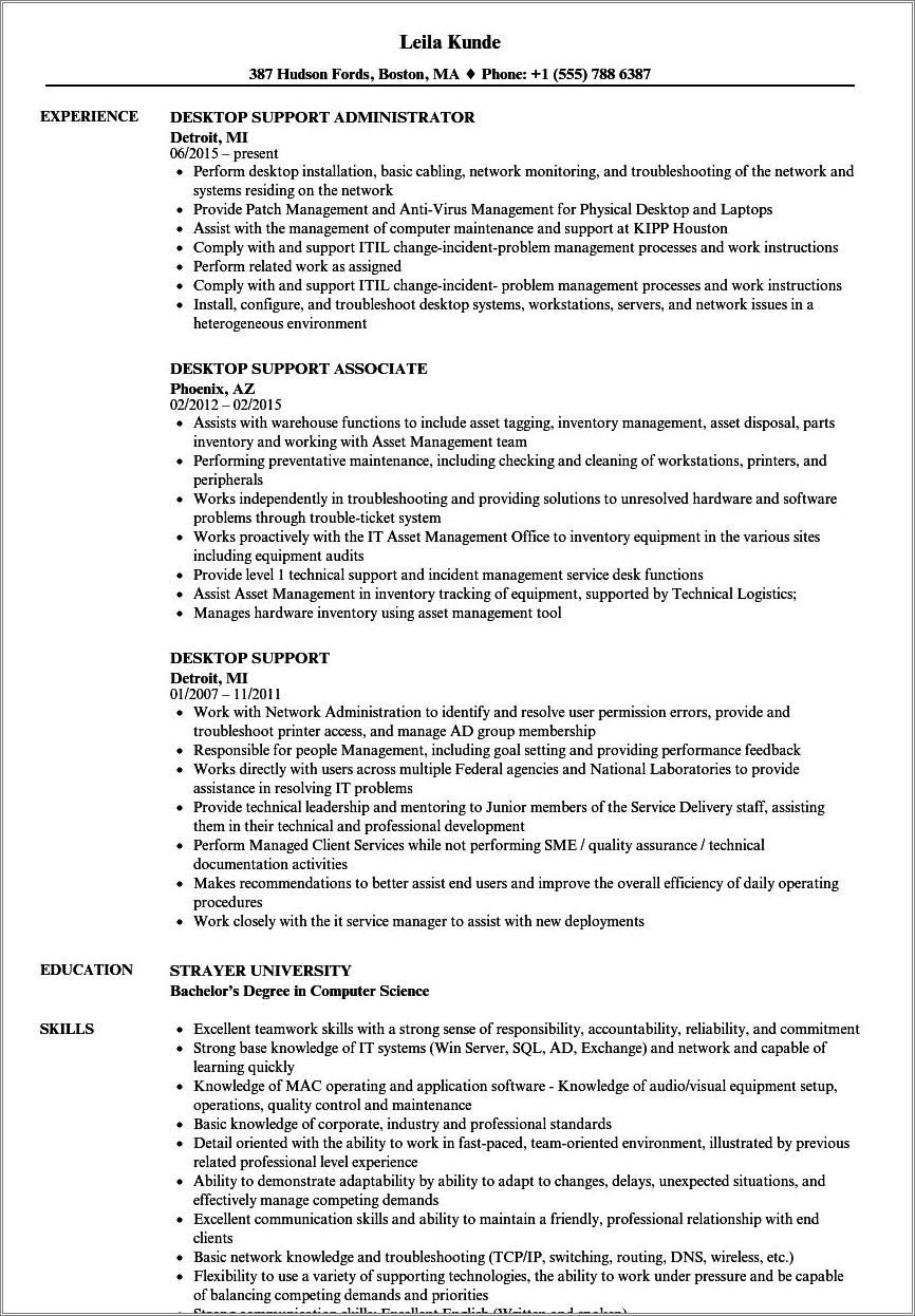 Opening Resume Statement Examples For Desktop Support