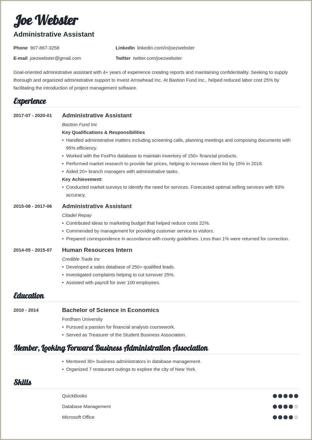 Operations Management In Company Resume