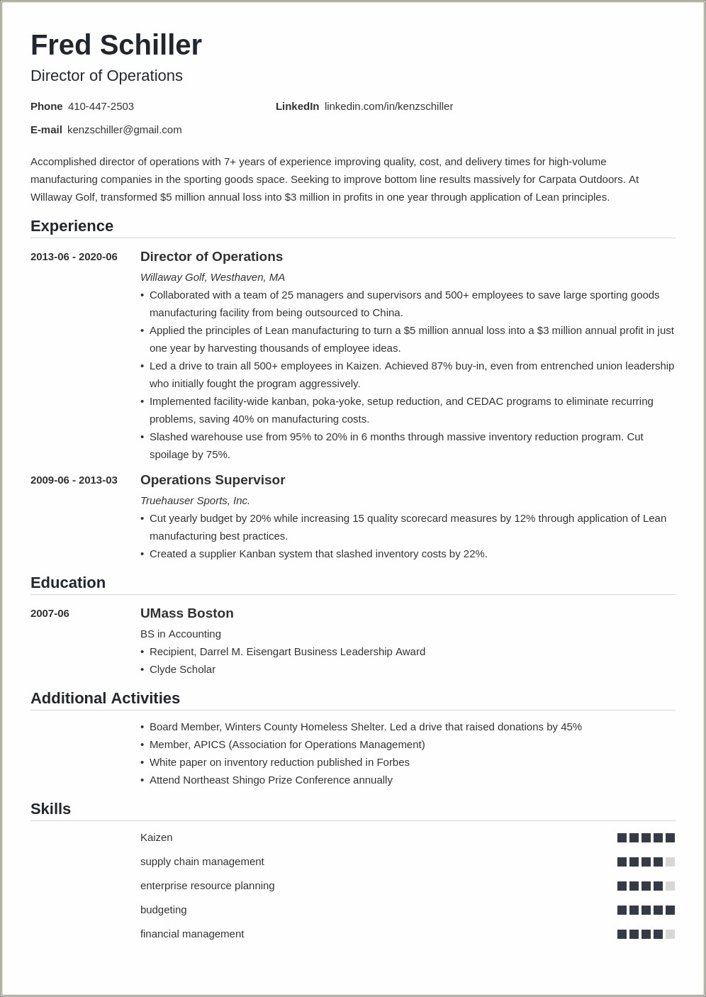 Operations Manager At A School Resume